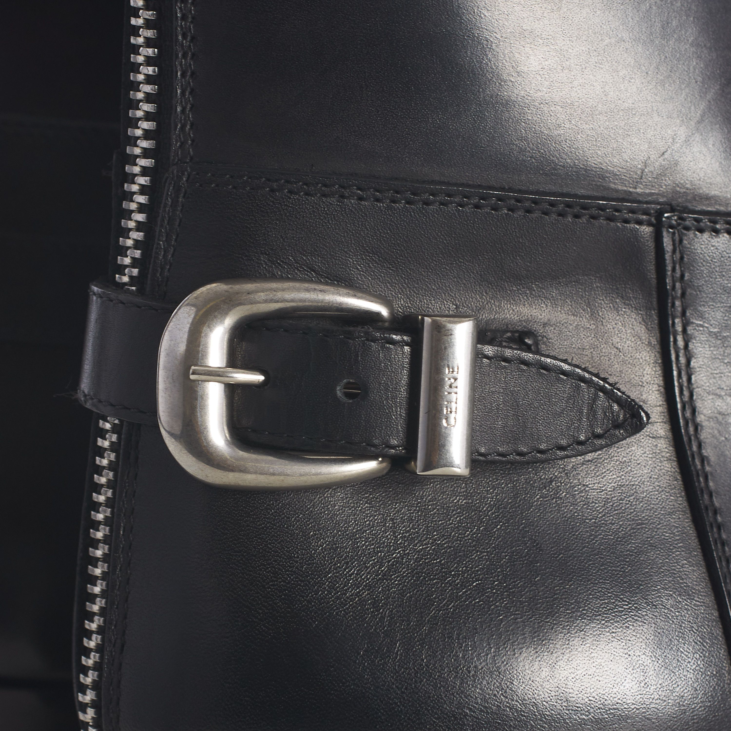 Celine Black Leather Zipped Isaac Ankle Boots - Back Buckle Size US 9 / EU 42 - 12 Thumbnail