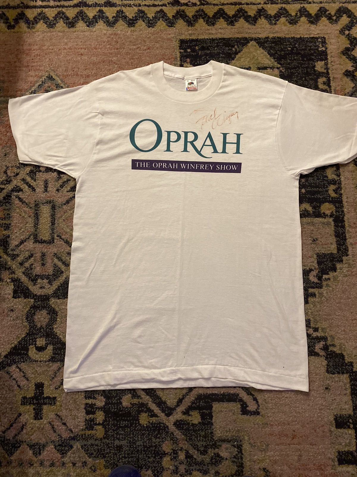 image of Vintage 90’S Oprah Win Winfrey Show Signed T Shirt in White, Men's (Size XL)