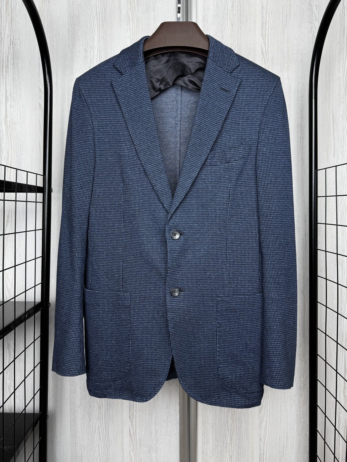 Boggi Boggi Milano Jersey Cotton Micro Houndstooth Pattern Blazer Size 36R - 2 Thumbnail