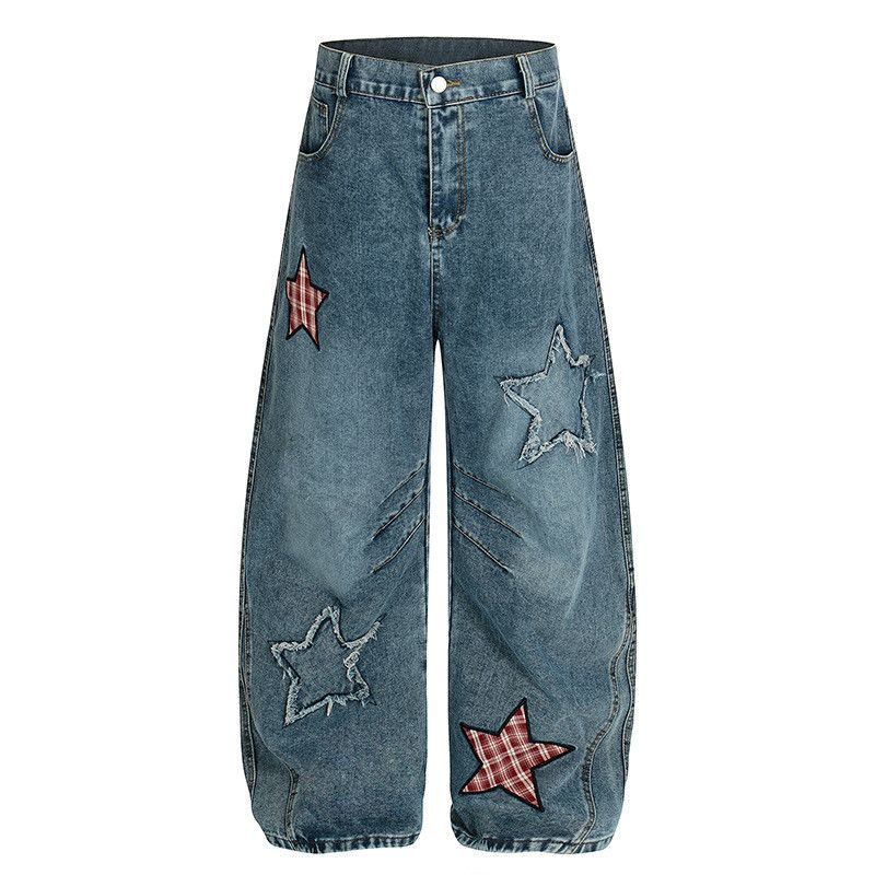 Jean American Retro Star-Embroidered Curved-Leg Jeans Size US 32 / EU 48 - 1 Thumbnail