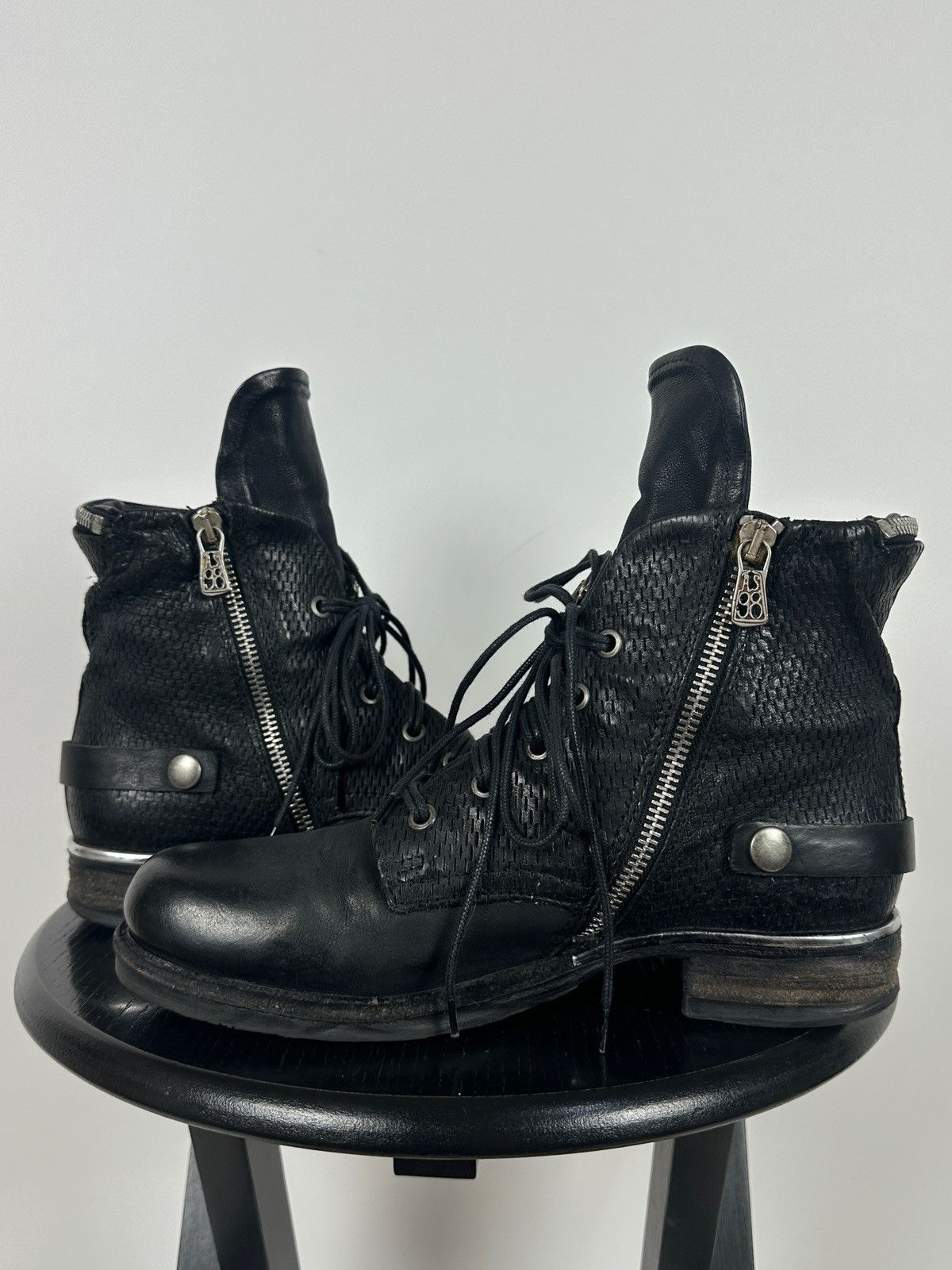 A.S.98 A.S.98. Airstep Black Leather Biker Zip Buckle Ankle Boots Size US 8 / IT 38 - 8 Thumbnail