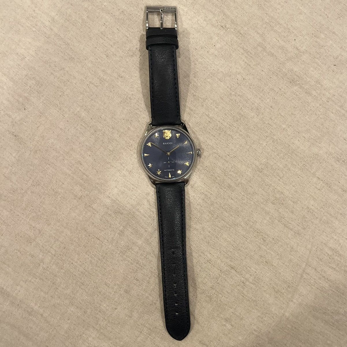 Gucci $3950 Gucci G-Timeless 40mm Charm Dial Automatic Watch, Navy Size ONE SIZE - 7 Thumbnail