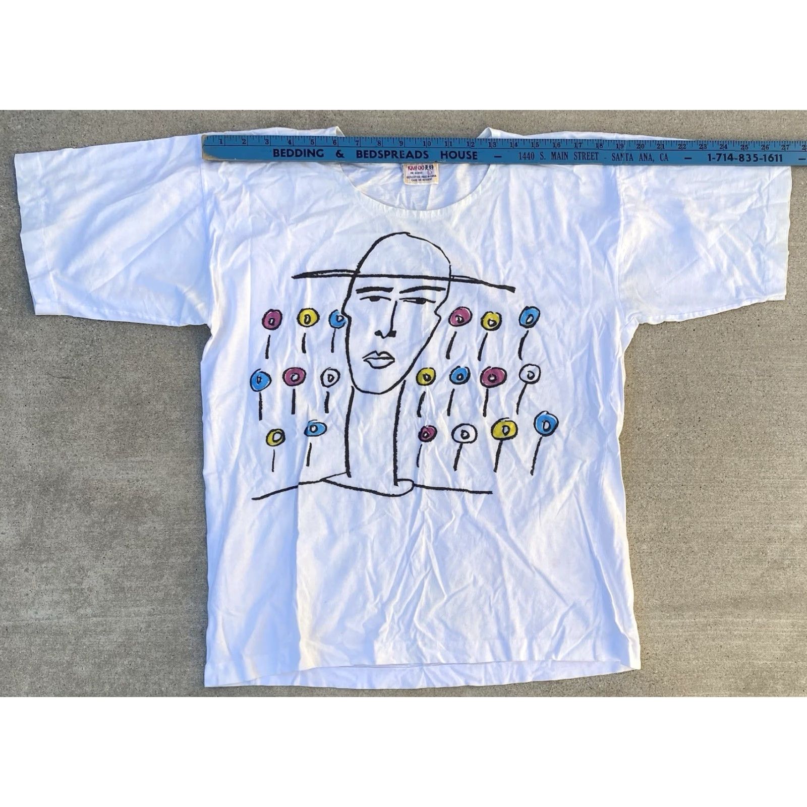Vintage VINTAGE KAN-DO T-Shirt Graphic Print Tee White 1980s 70s Abstract Art Short Sleeve L Mens Vintage Graphic Print Tee Size US L / EU 52-54 / 3 - 3 Thumbnail