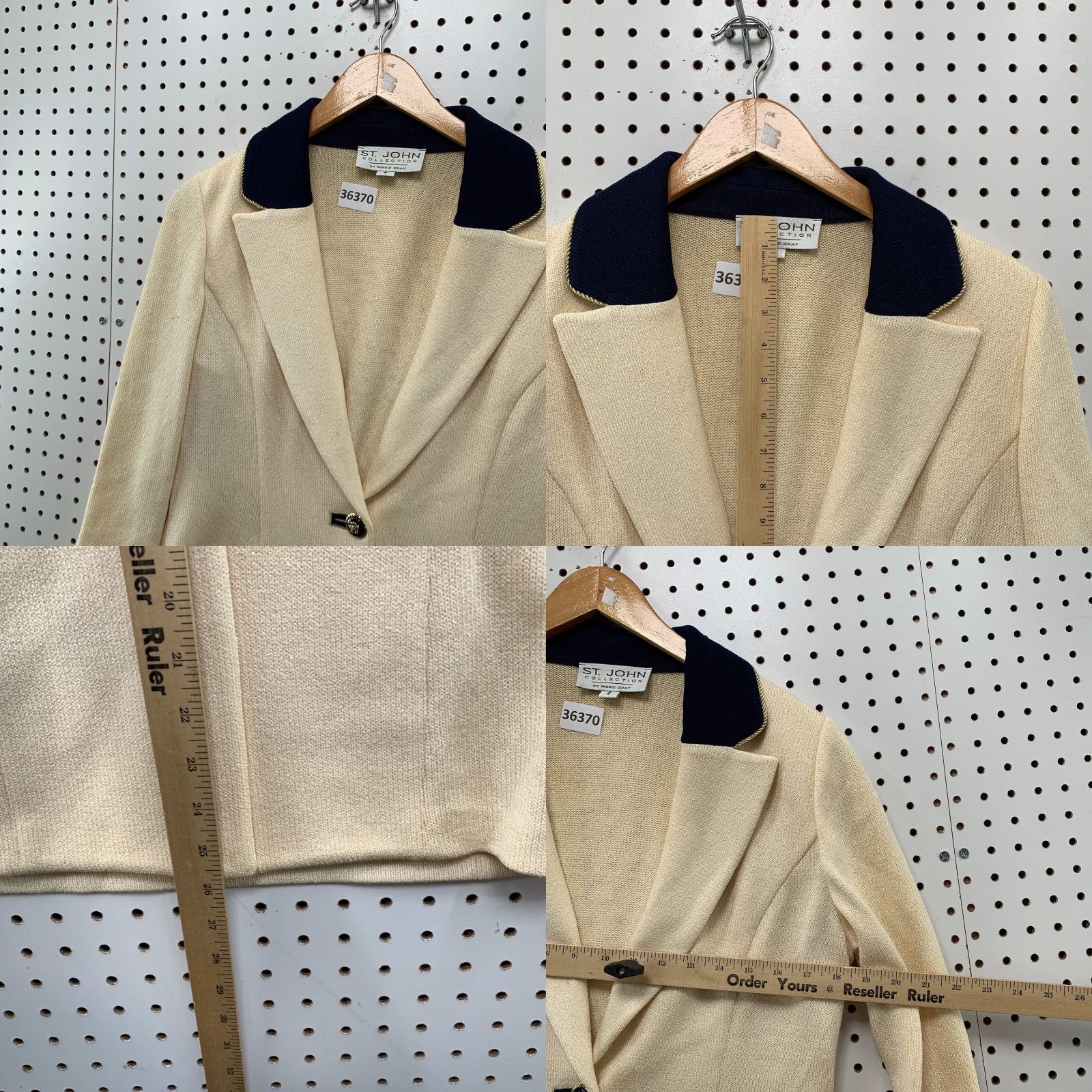 Vintage ST John Collection Marie Gray Knit Cardigan Blazer Womens Size 6 Beige Gray 90s Size M / US 6-8 / IT 42-44 - 8 Thumbnail