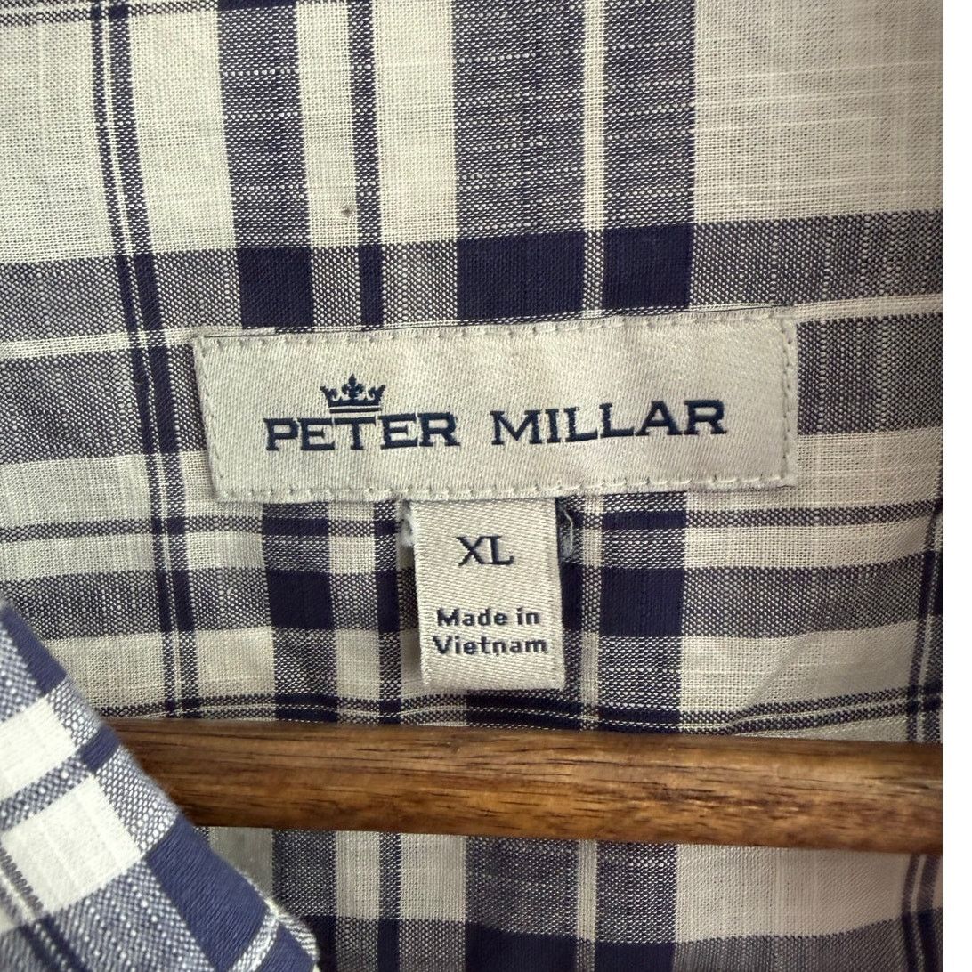 Peter Millar Peter Millar Men's XL Navy Plaid Button Down Shirt Cotton Size US XL / EU 56 / 4 - 2 Thumbnail
