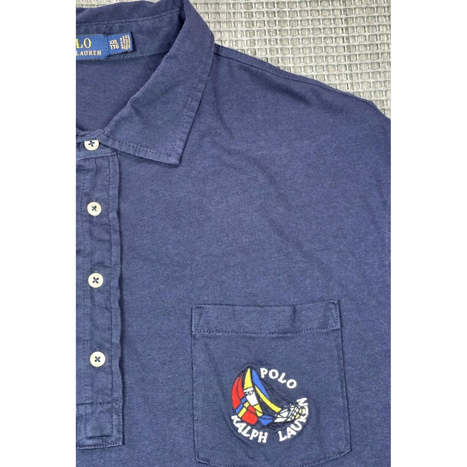 Polo Ralph Lauren Polo Ralph Lauren Polo Shirt 2XL Blue Yacht Club Pocket Rugby 100% Cotton Shirt Mens Polo Shark Yacht Club RLyc cp-93 Size US XXL / EU 58 / 5 - 3 Thumbnail