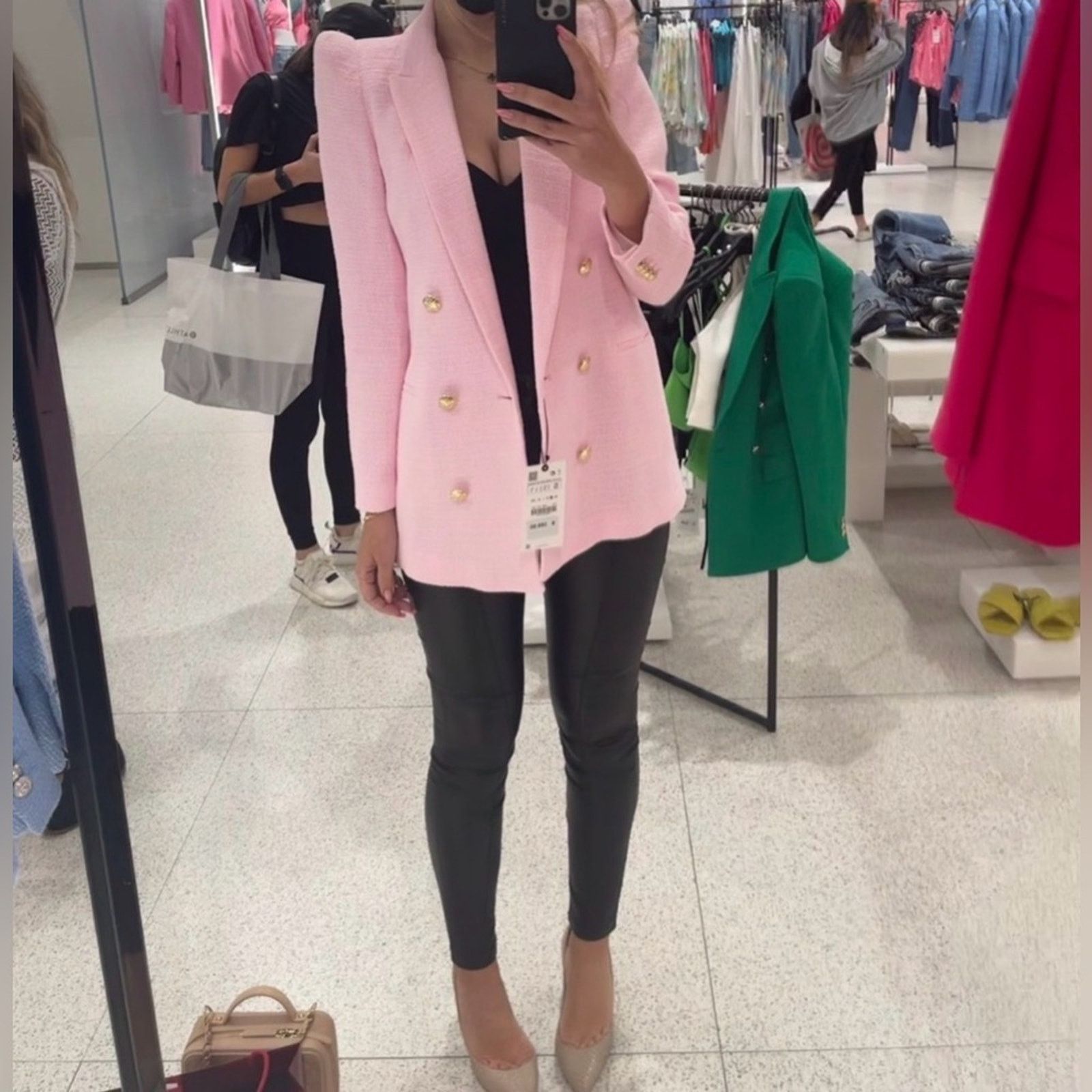 Zara Zara Light Pink Double-Breasted Blazer Size S / US 4 / IT 40 - 2 Thumbnail