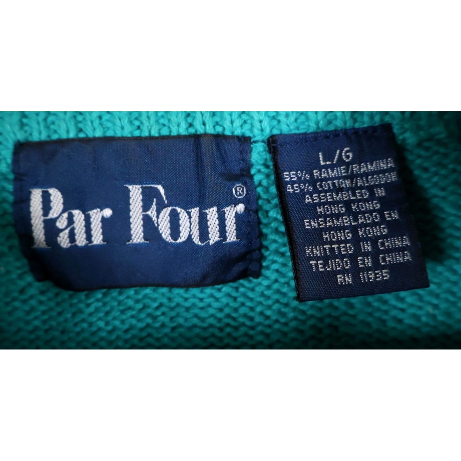Vintage VINTAGE Par Four Sweater Shirt Mens Large 90s Teal Ivory Striped Heavyweight Cotton Blend Knit VTG Size US L / EU 52-54 / 3 - 3 Thumbnail