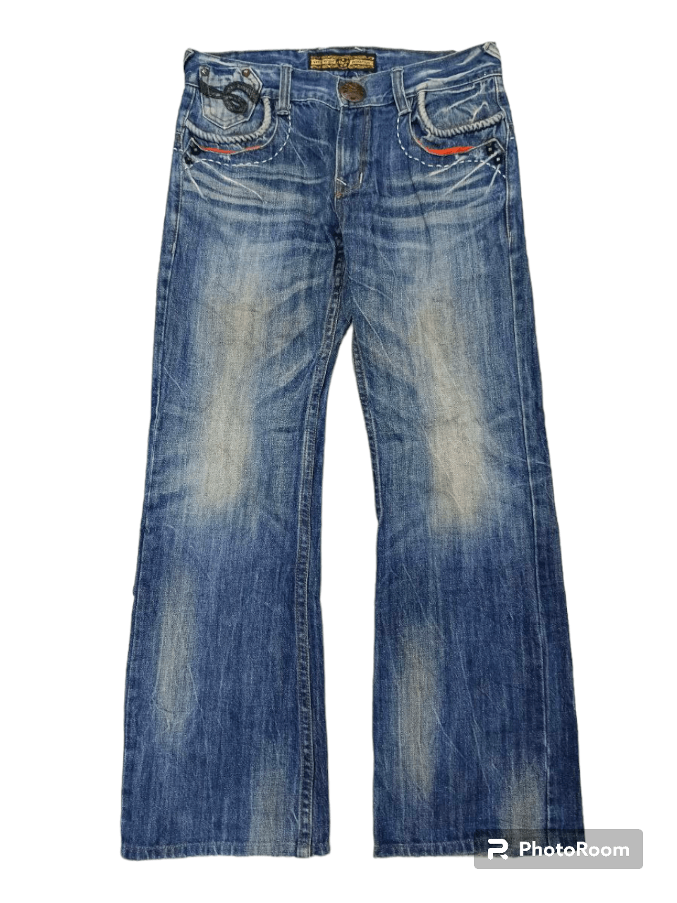 Japanese Brand FLARE SICK STUDIO RP EMBROIDED DENIM SPELLOUT Size US 32 / EU 48 - 1 Thumbnail