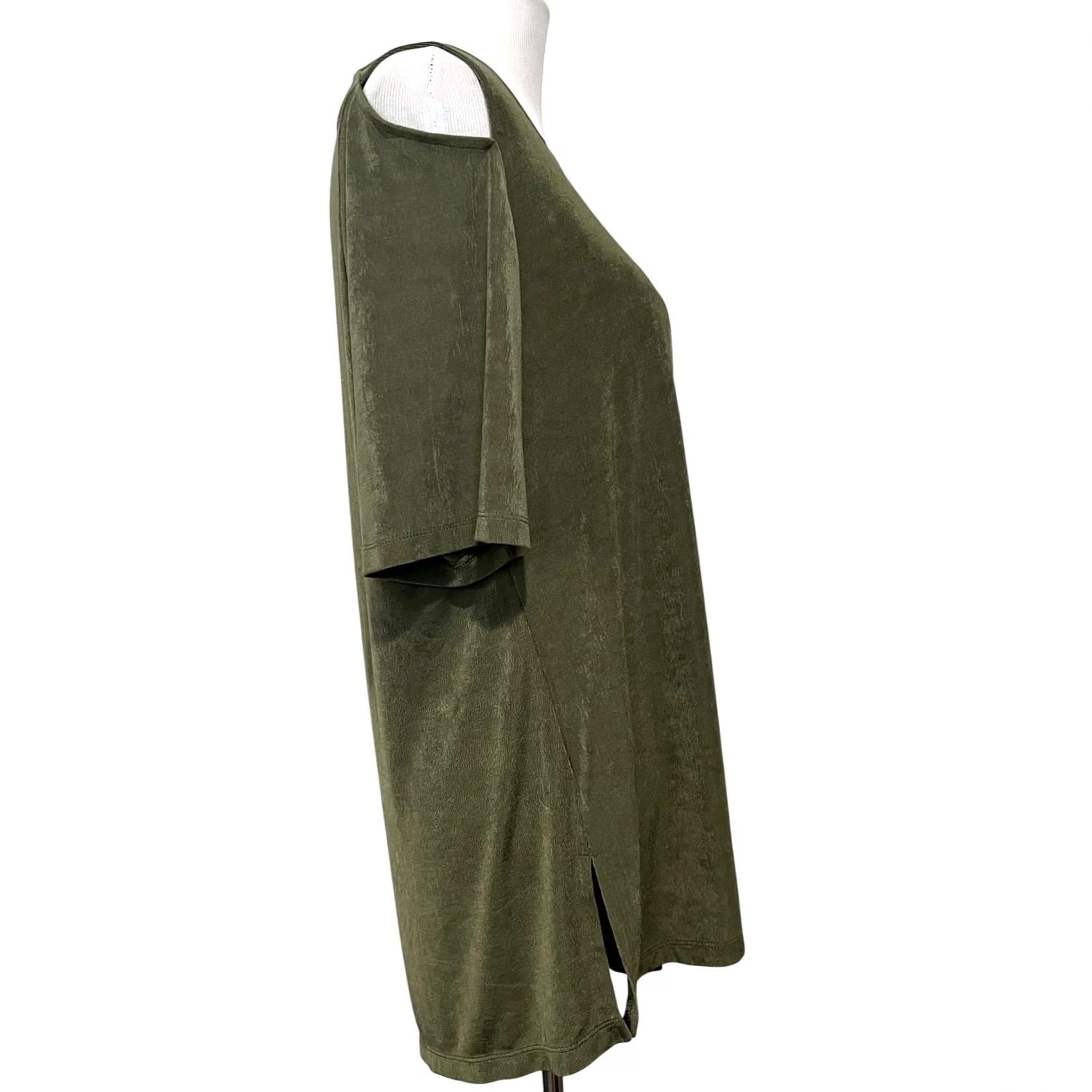 Vintage Chicos Travelers Blouse Tunic Short Sleeve Asymmetrical Cold Shoulder Slit Top Sz 3 XL Green Size XL / US 12-14 / IT 48-50 - 5 Thumbnail