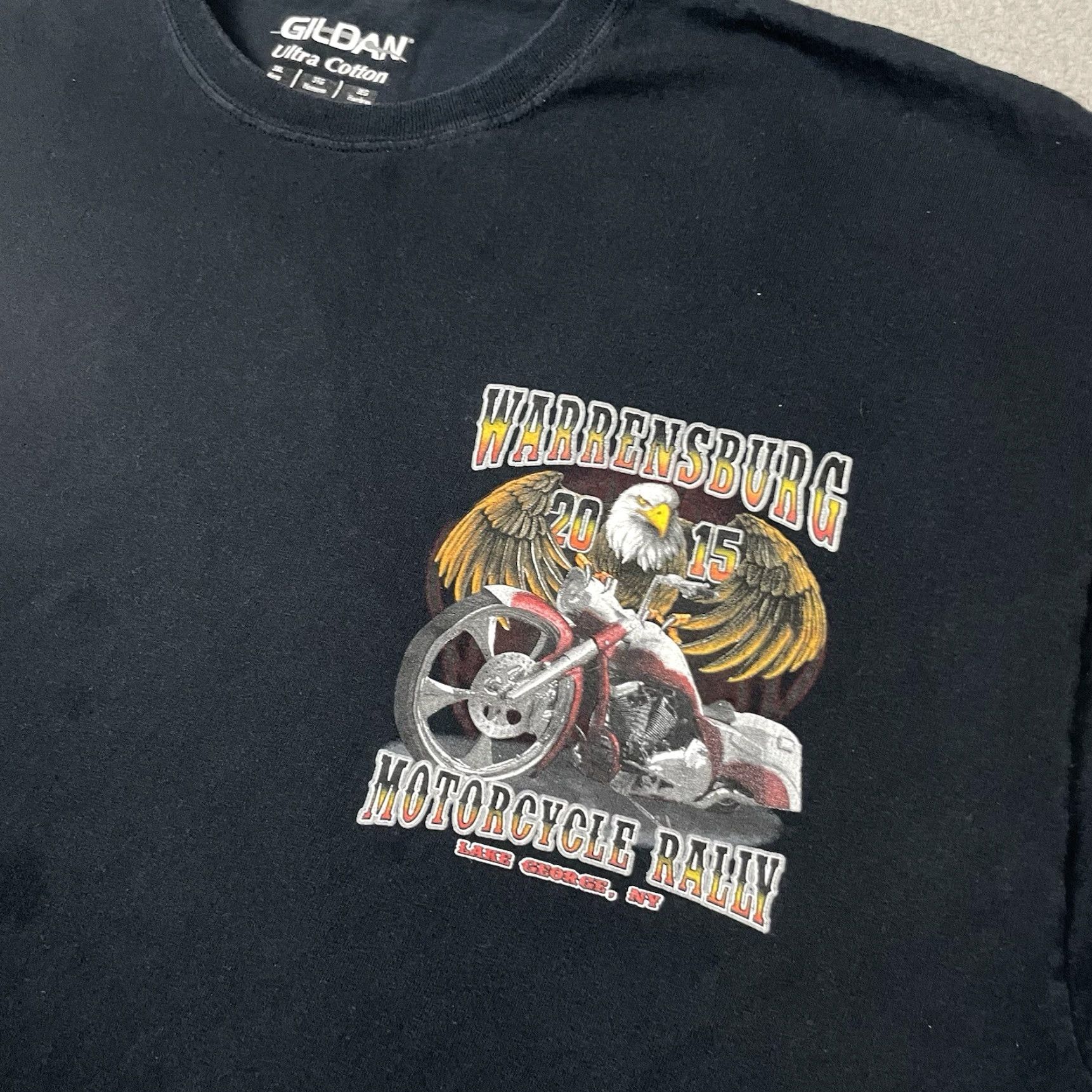 Gildan Warrensburg Motorcycle Rally T Shirt Mens 3XL Black Gildan Cotton Graphic Tee Double-Sided Logo Vintage No 0 Size US XXL / EU 58 / 5 - 6 Thumbnail