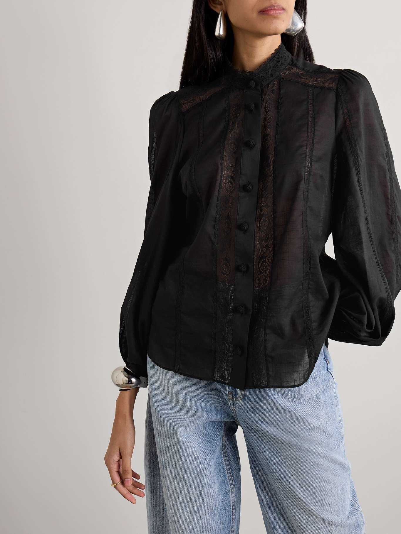 Zimmermann oc11z0226 Halliday Lace-Trimmed Cotton-Voile Shirt In Black Size M / US 6-8 / IT 42-44 - 3 Thumbnail