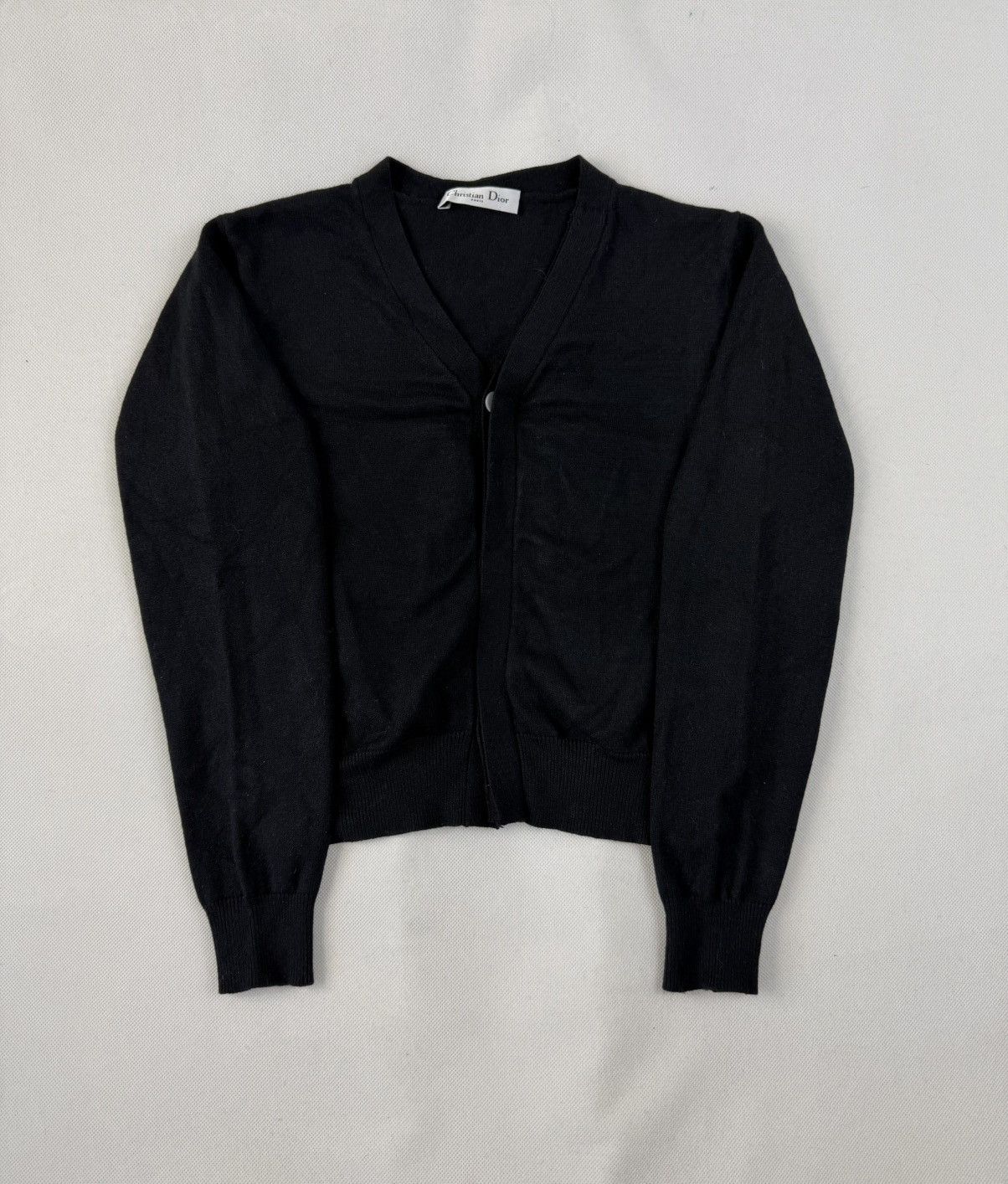 Christian Dior Paris Black Cardigan 70% Cotton 30% Wool