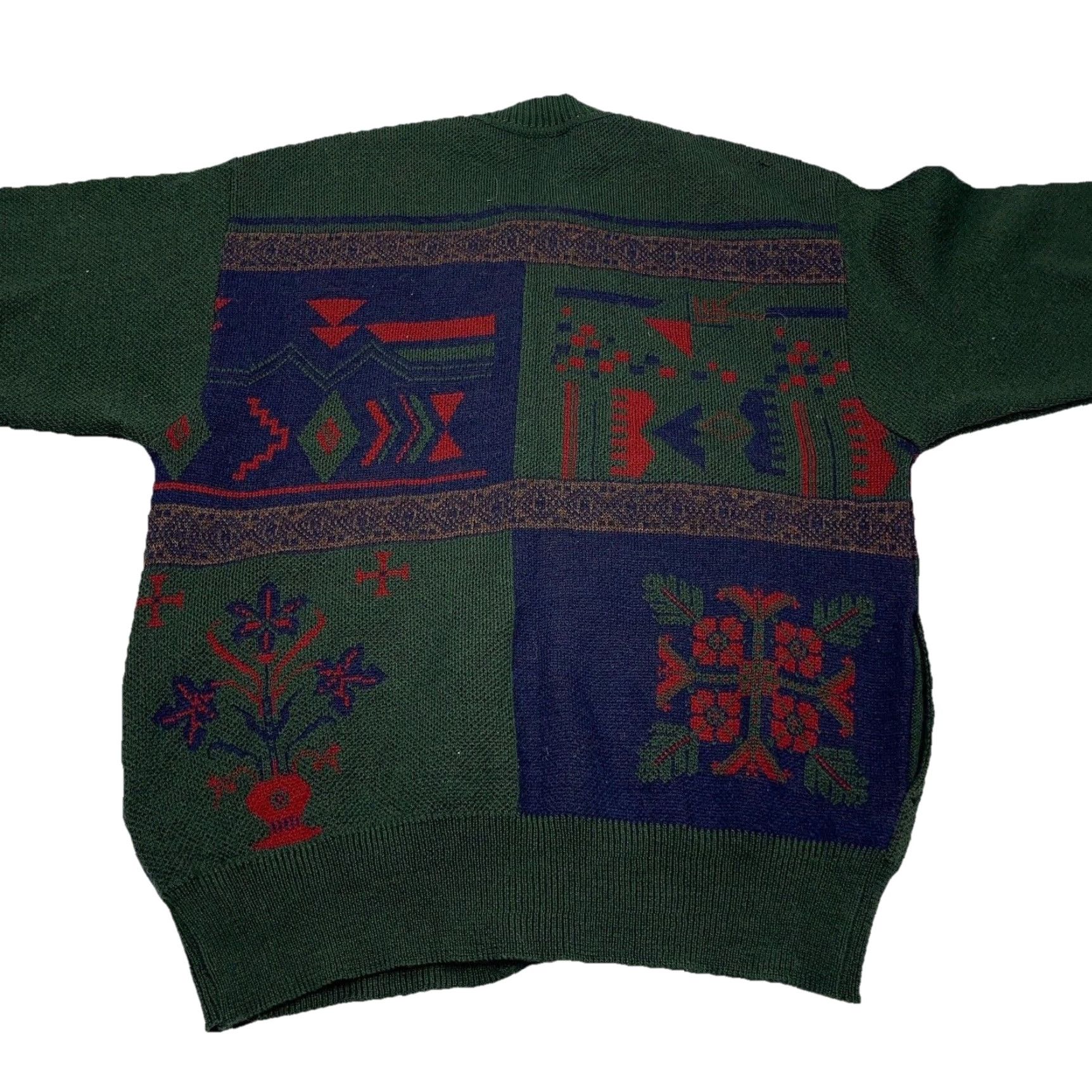 Vintage Giesswein Wool Cardigan Sweater Medium Green Blue Geometric Knit Mens Size US M / EU 48-50 / 2 - 2 Thumbnail