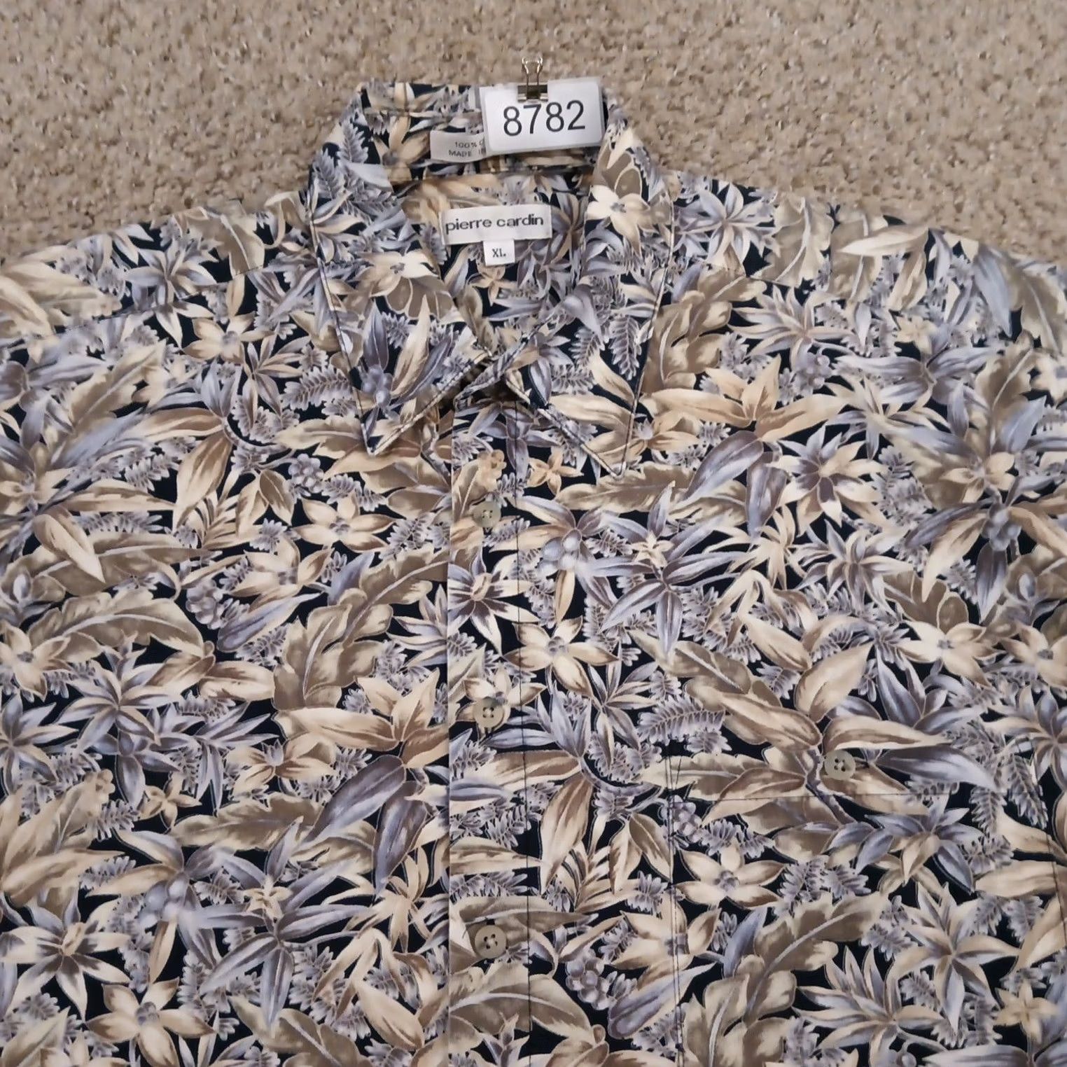 Pierre Cardin Pierre Cardin Shirt Mens XL Beige Floral Short Sleeve Button Up Cotton Size US XL / EU 56 / 4 - 3 Thumbnail