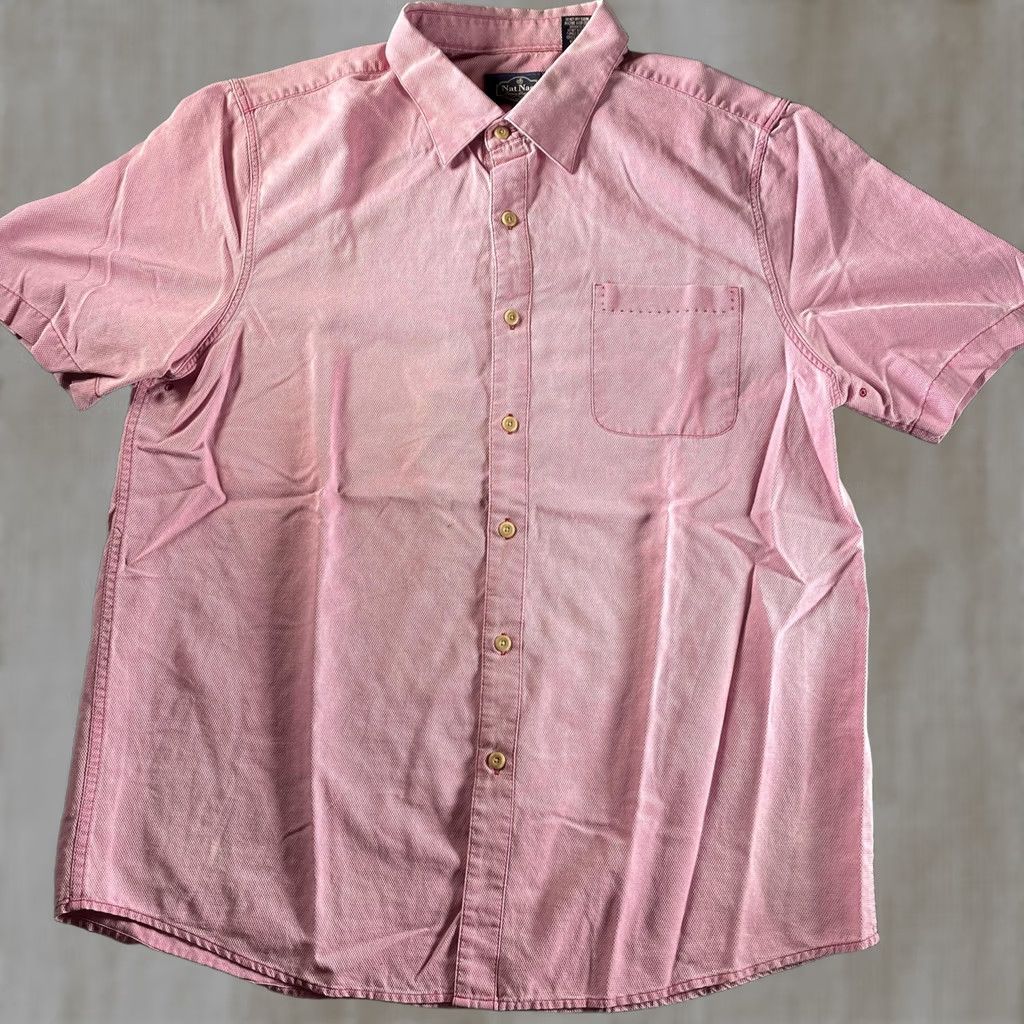Nat Nast Nat Nast Shirt Mens Large Pink Check Short Sleeve Silk Cotton Button Up Size US L / EU 52-54 / 3 - 1 Thumbnail