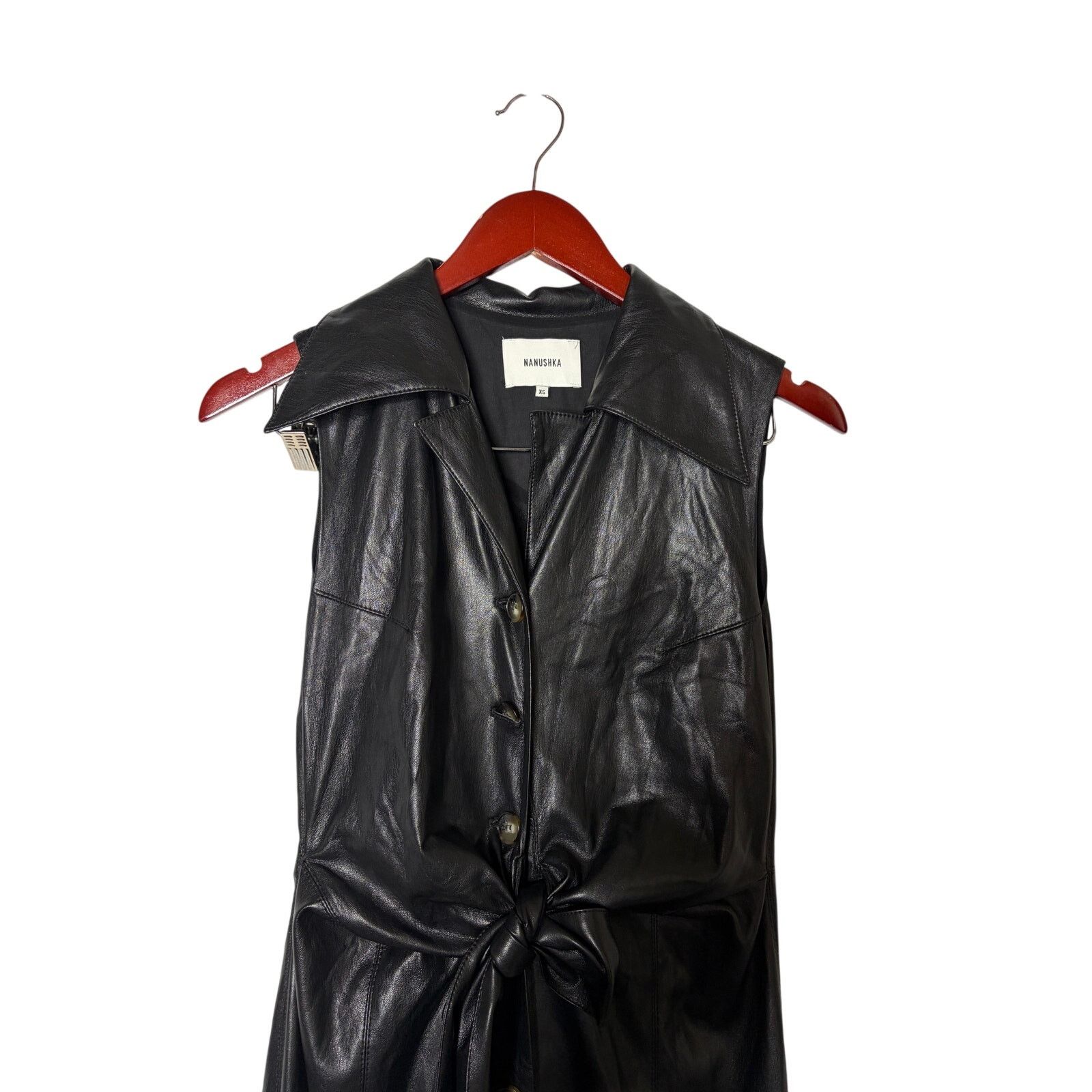 Nanushka Nanushka The Sharma Black Faux leather tie front dress sz XS Size XS / US 0-2 / IT 36-38 - 4 Thumbnail