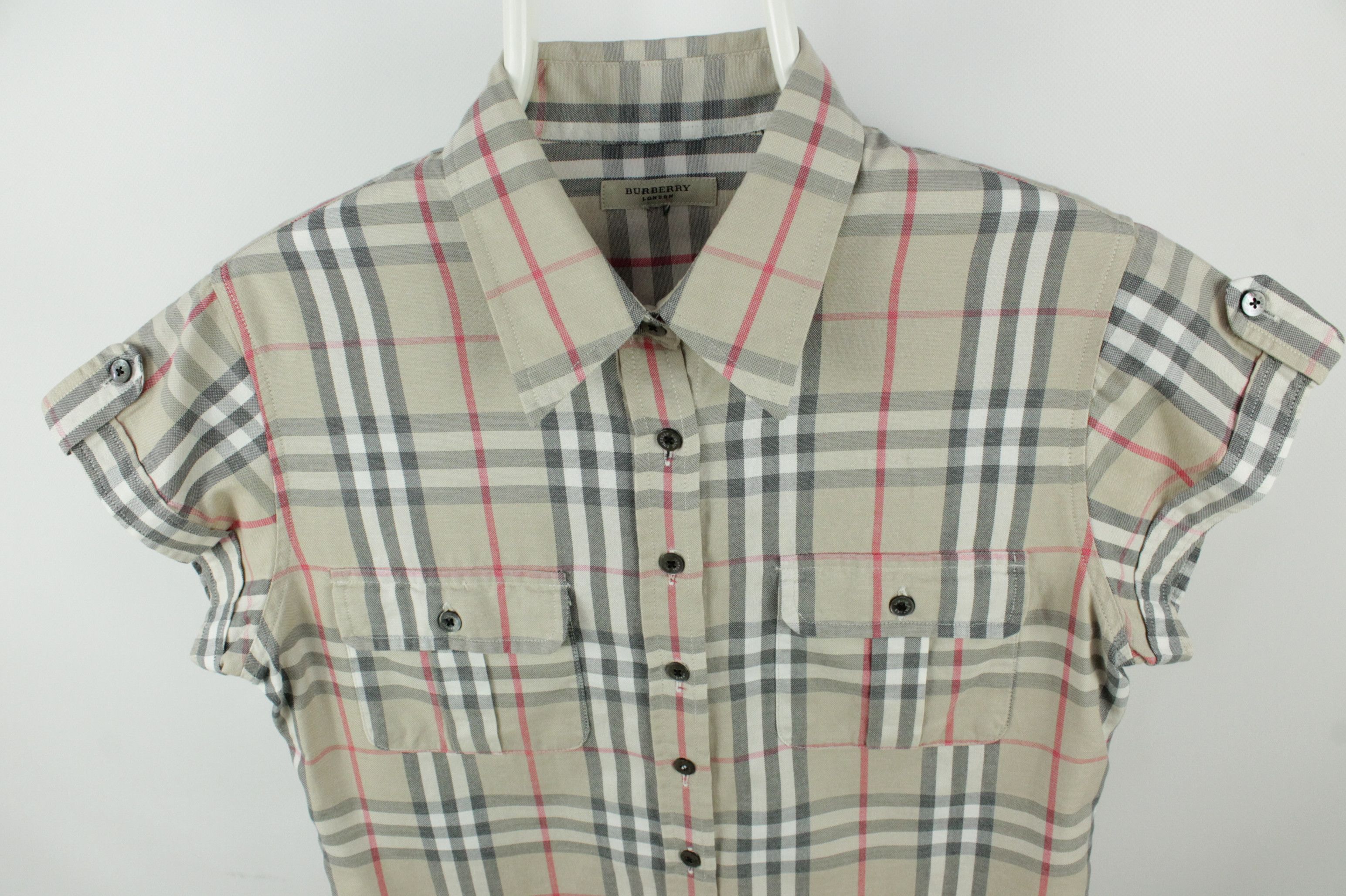 Burberry Burberry Nova Check Button Up S/S Shirt Beige Women's Size L / US 10 / IT 46 - 2 Thumbnail