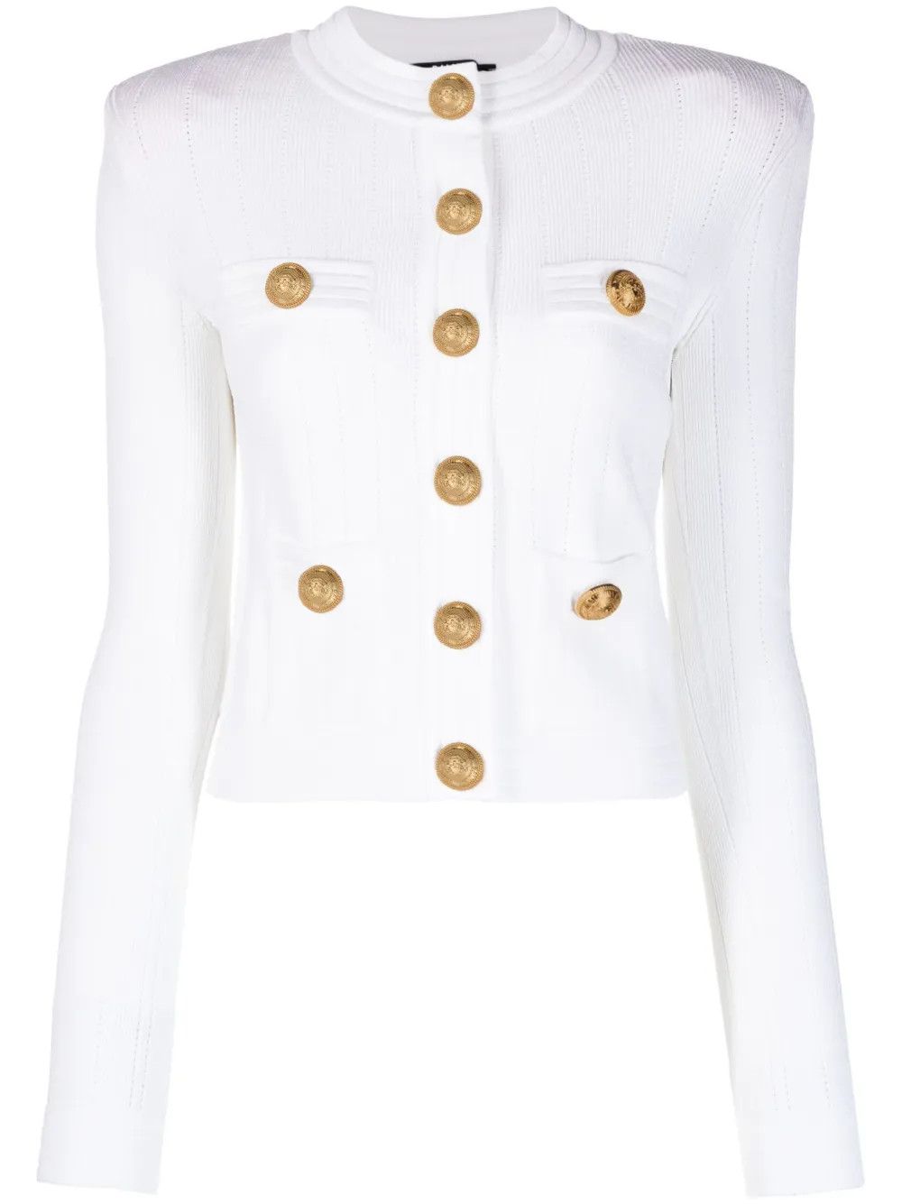 o1s1wg110825 Button Embellished Knitted Cardigan in White