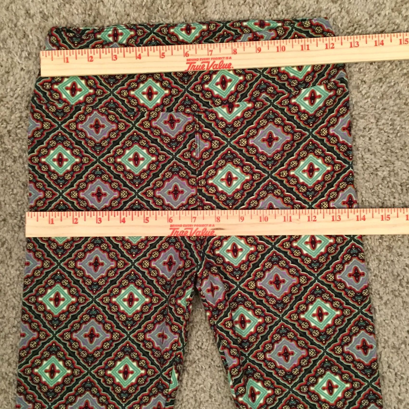 Vintage LuLaRoe Leggings OS One Size Red-Green Geometric Elastic Waist Jogger Womens Infrared? Size 42" / US 20 - 2 Thumbnail
