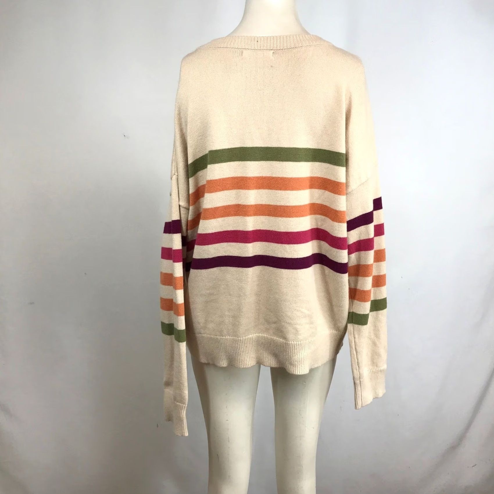 Vintage STACCATO Cream Multi Stripe Crew Neck Long Sleeve Sweater XL Size XL / US 12-14 / IT 48-50 - 5 Thumbnail