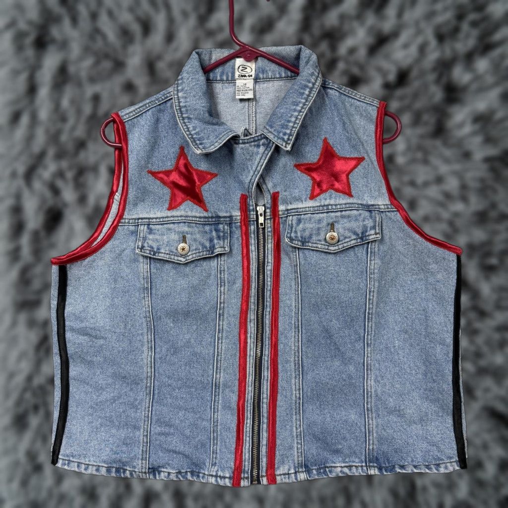 Denime VINTAGE 90s Y2K Zana-Di Denim Vest 18 Bubblegum Kidcore Patriotic Streetwear Women's Vest Blue Star Size XXL / US 16-18 / IT 52-54 - 1 Thumbnail