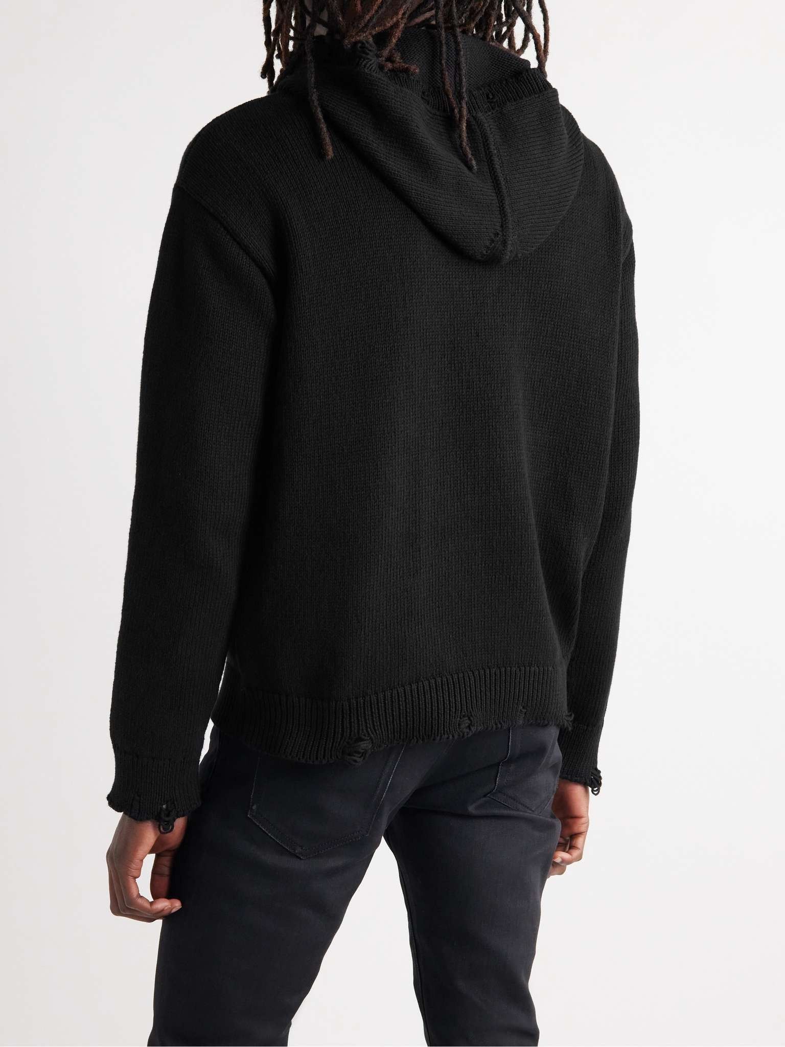 Saint Laurent Paris o1la1rc1a0825 712150 Distressed Hoodie in Cotton in Black Size US L / EU 52-54 / 3 - 5 Thumbnail