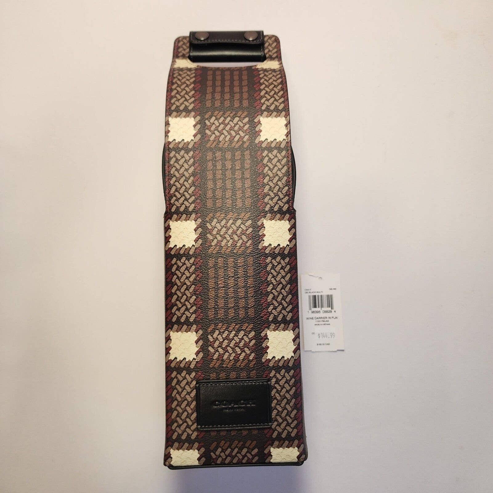 image of NWT Coach Cn417 Wine Carrier With Plaid Print Gunmetal/black in Red, Women's