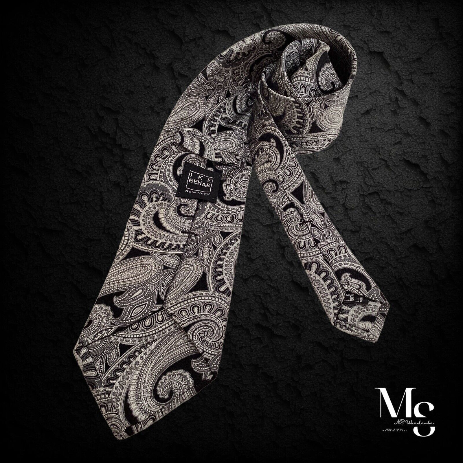 Ike Behar IKE BEHAR Gray Paisley Luxury Silk Tie Hand Tailored In USA Size ONE SIZE - 2 Thumbnail