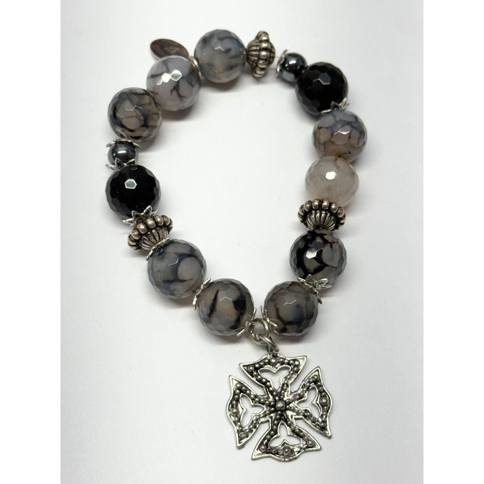 Vintage Vintage semi precious stone Maltese cross charm bracelet Size ONE SIZE - 4 Thumbnail
