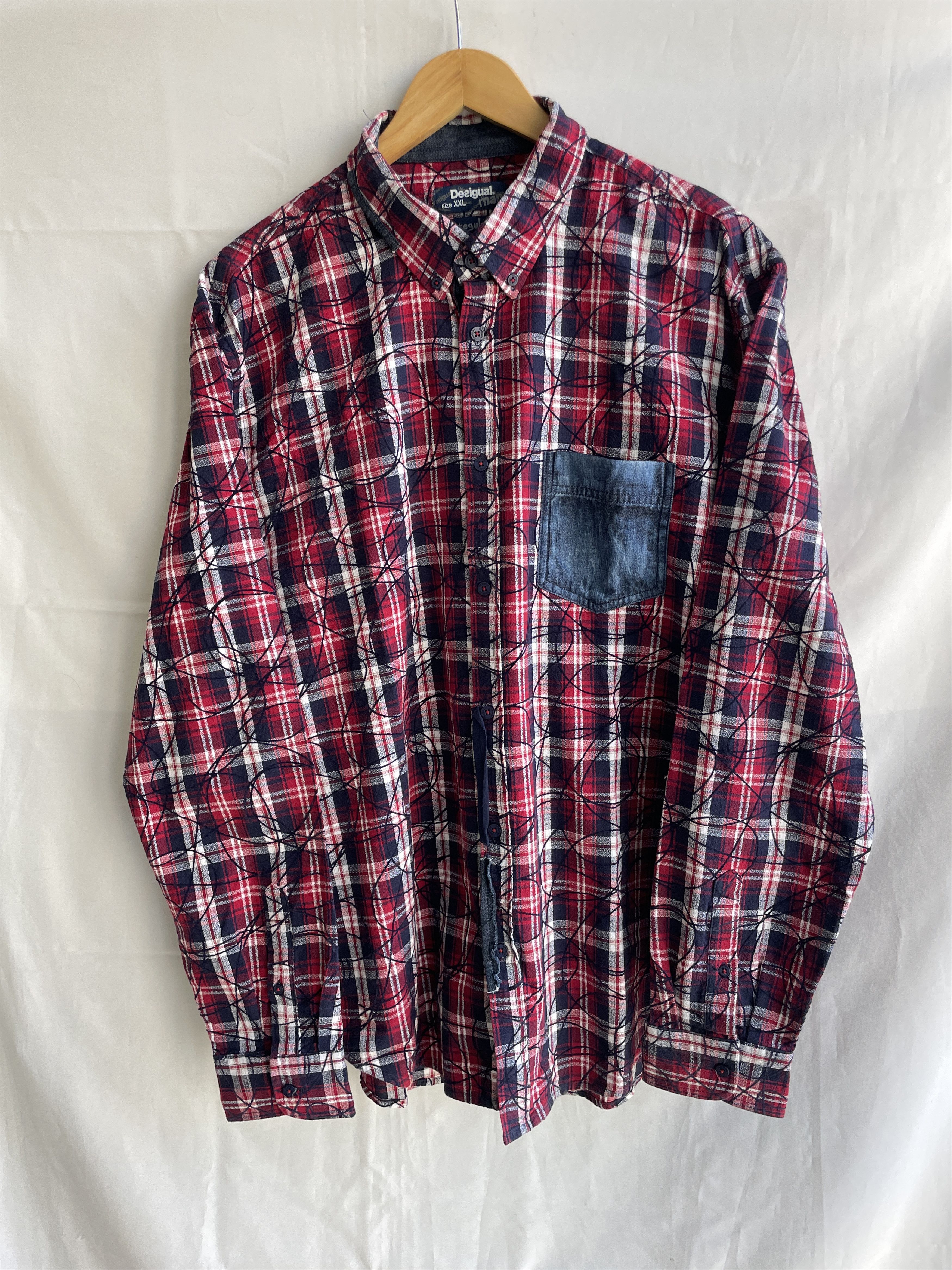 Desigual Desigual Plaid Flannel Scribble Embroidery Button Down Shirt Size US XXL / EU 58 / 5 - 1 Thumbnail
