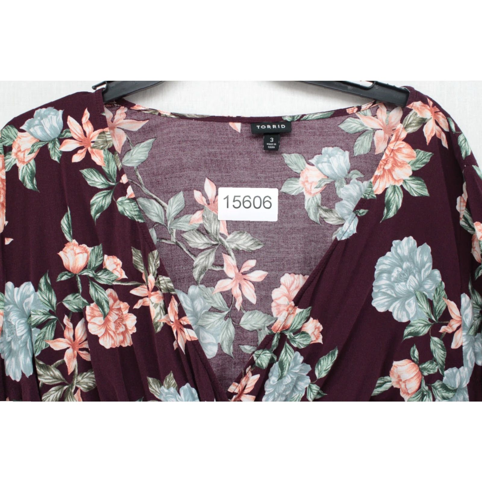 Torrid Torrid Top Women's 3 Plum Floral Faux Wrap V Neck Flutter Sleeve Witchy Blouse, 3X, Purple, Plus Size, Bohemian, Basic, Women's Clothing Size XXL / US 16-18 / IT 52-54 - 8 Thumbnail