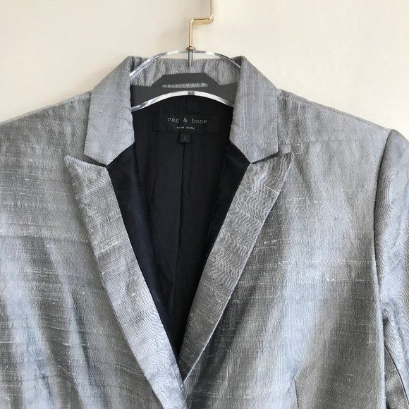 Rag & Bone Rag & Bone Silk Dupioni Peak-Lapel Boyfriend Silver Black Me Size M / US 6-8 / IT 42-44 - 3 Thumbnail