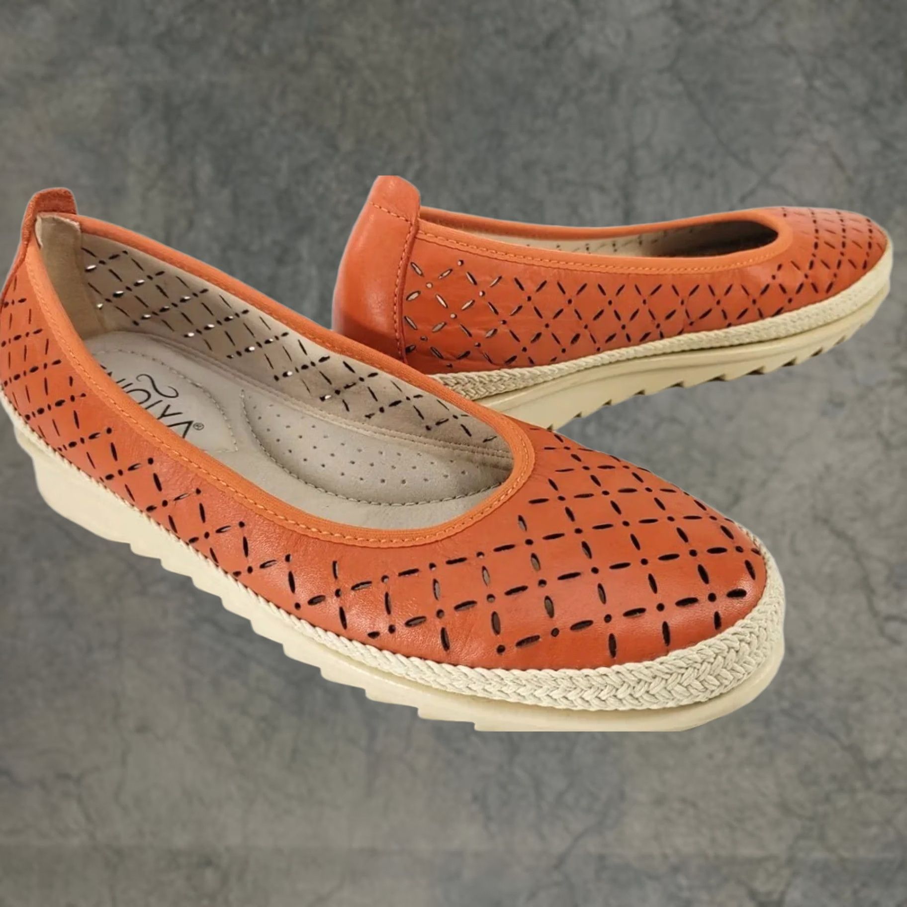 Enjoi VINTAGE? No. ENJOIYA Orange Perforated Leather Espidrille Flats Womens 36EU 5-5.5 Casual Comfort Slip On Size US 5.5 / IT 35.5 - 1 Thumbnail