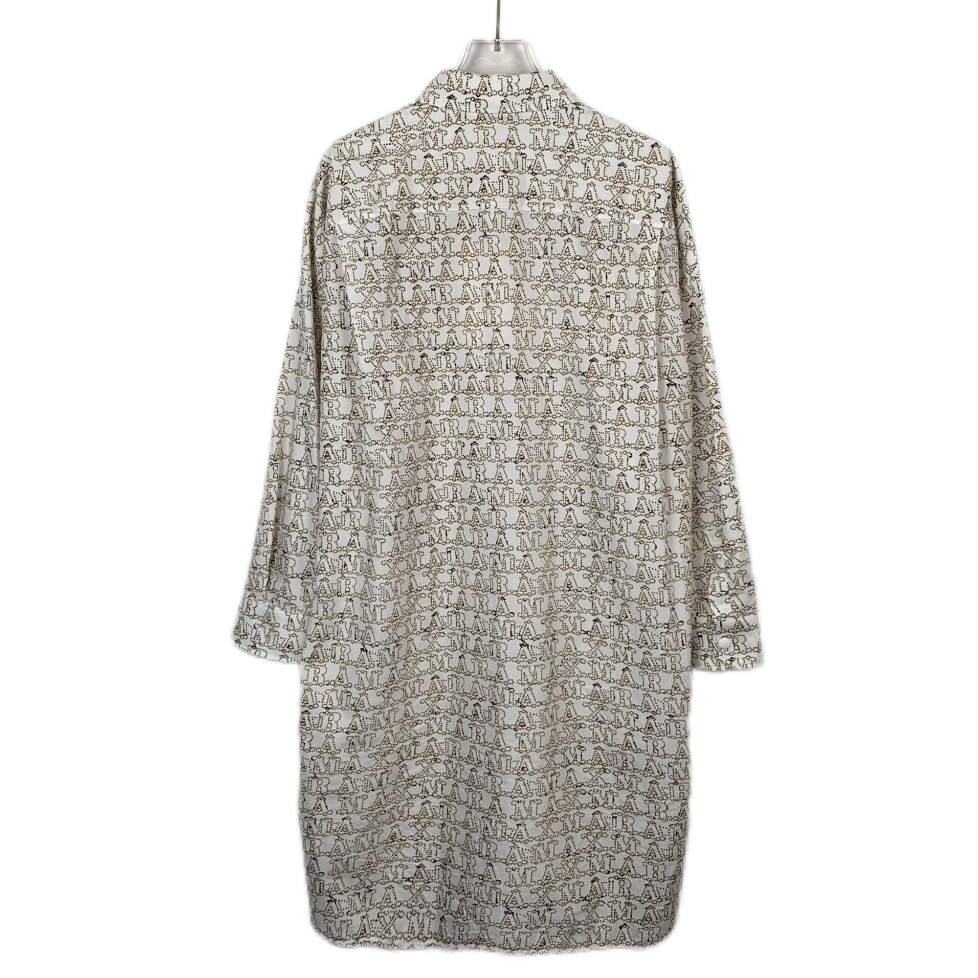 Max Mara Max Mara Beige Logo Print Cotton Long-Sleeve Shirt Dress (Si Size S / US 4 / IT 40 - 6 Thumbnail