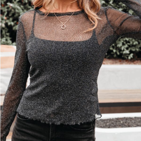 Other Black Metallic Glitter Mesh Long Sleeve Top Size S / US 4 / IT 40 - 5 Thumbnail