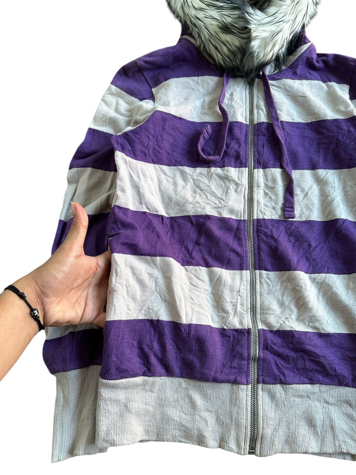 Hysteric Glamour AMPM BIG STRIPED Zip Fur HOODIE IFSIXWASNINE LGB STYLE Size S / US 4 / IT 40 - 5 Thumbnail