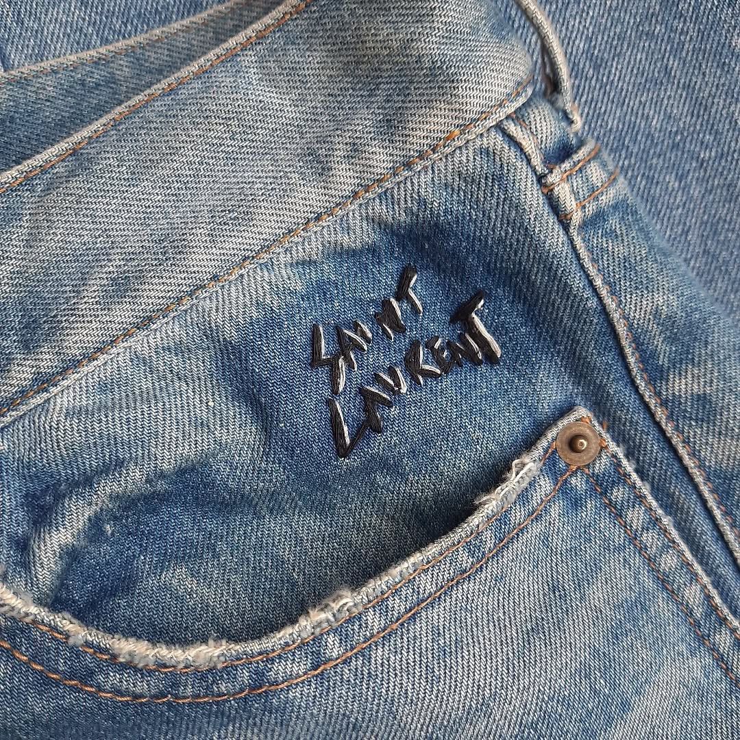 Saint Laurent Paris Saint Laurent D14 Embroidery Logo Blue Wash Denim Jeans Size US 29 - 3 Thumbnail