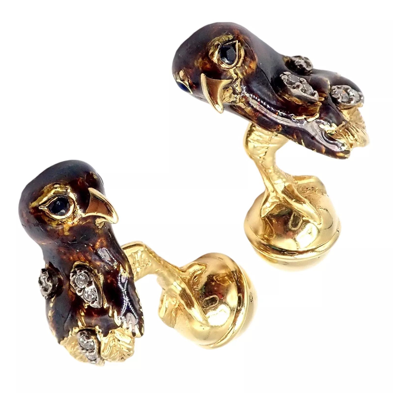 Tiffany & Co. 18k Yellow Gold Diamond Enamel Falcon Eagle Bird Cufflinks Size ONE SIZE - 7 Thumbnail