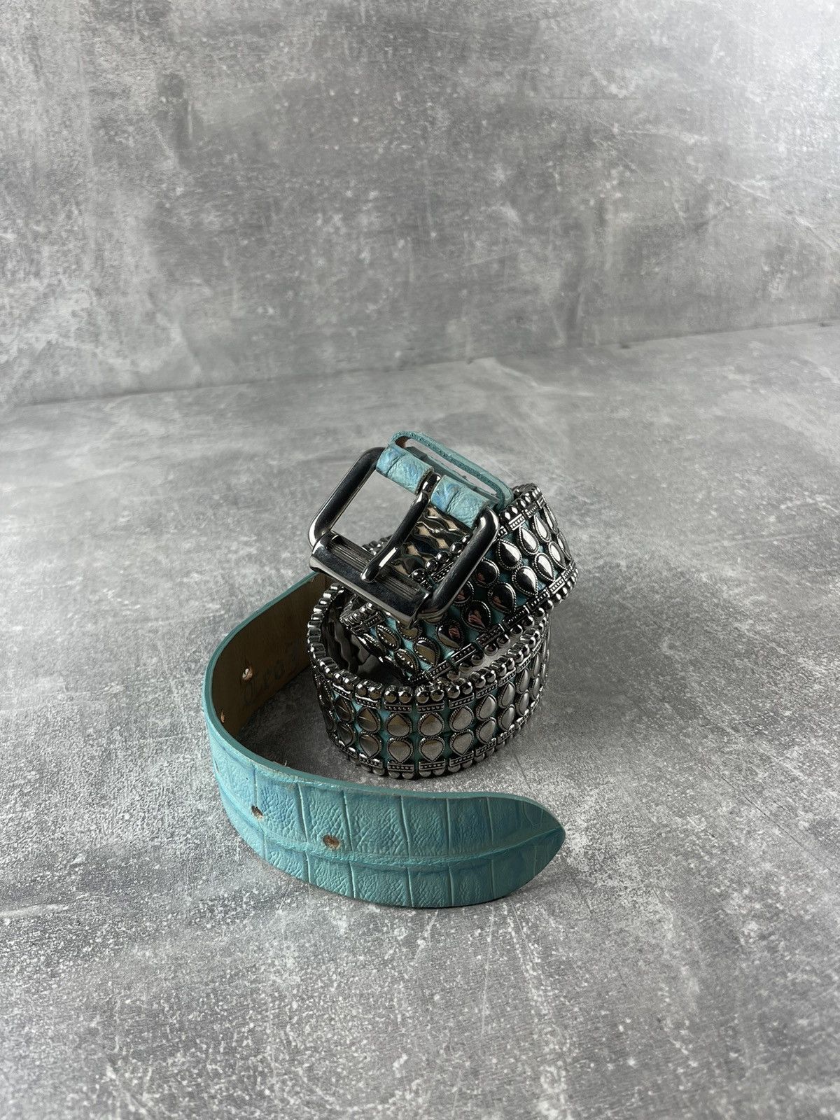 Vintage Y2K Leo Jeck Handcrafted Metal Mesh Leather Belt Turquoise Size ONE SIZE - 1 Thumbnail