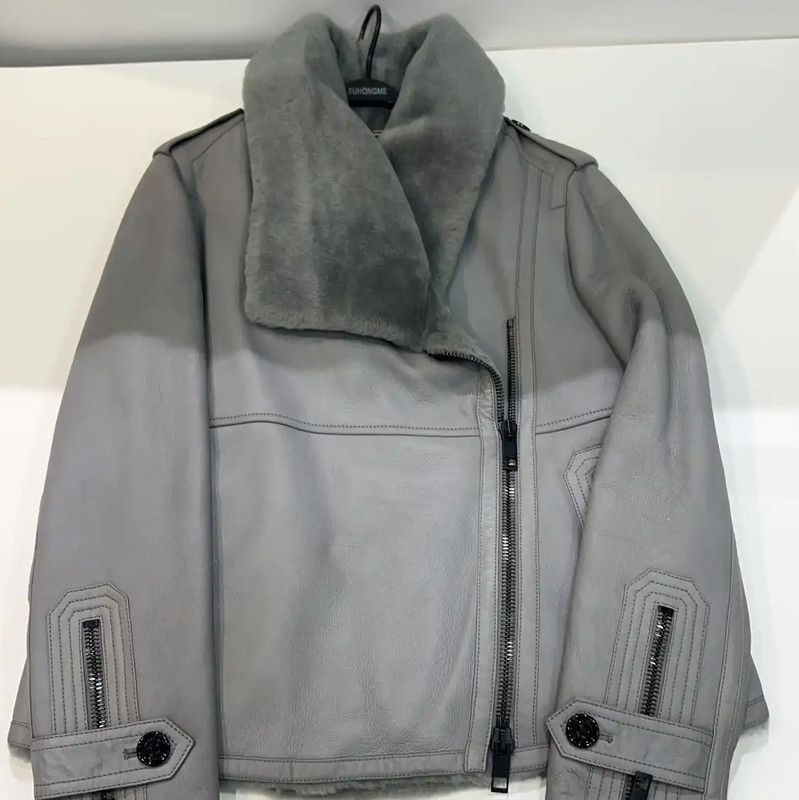 Burberry Gray Shearling Collar Women's Jacket