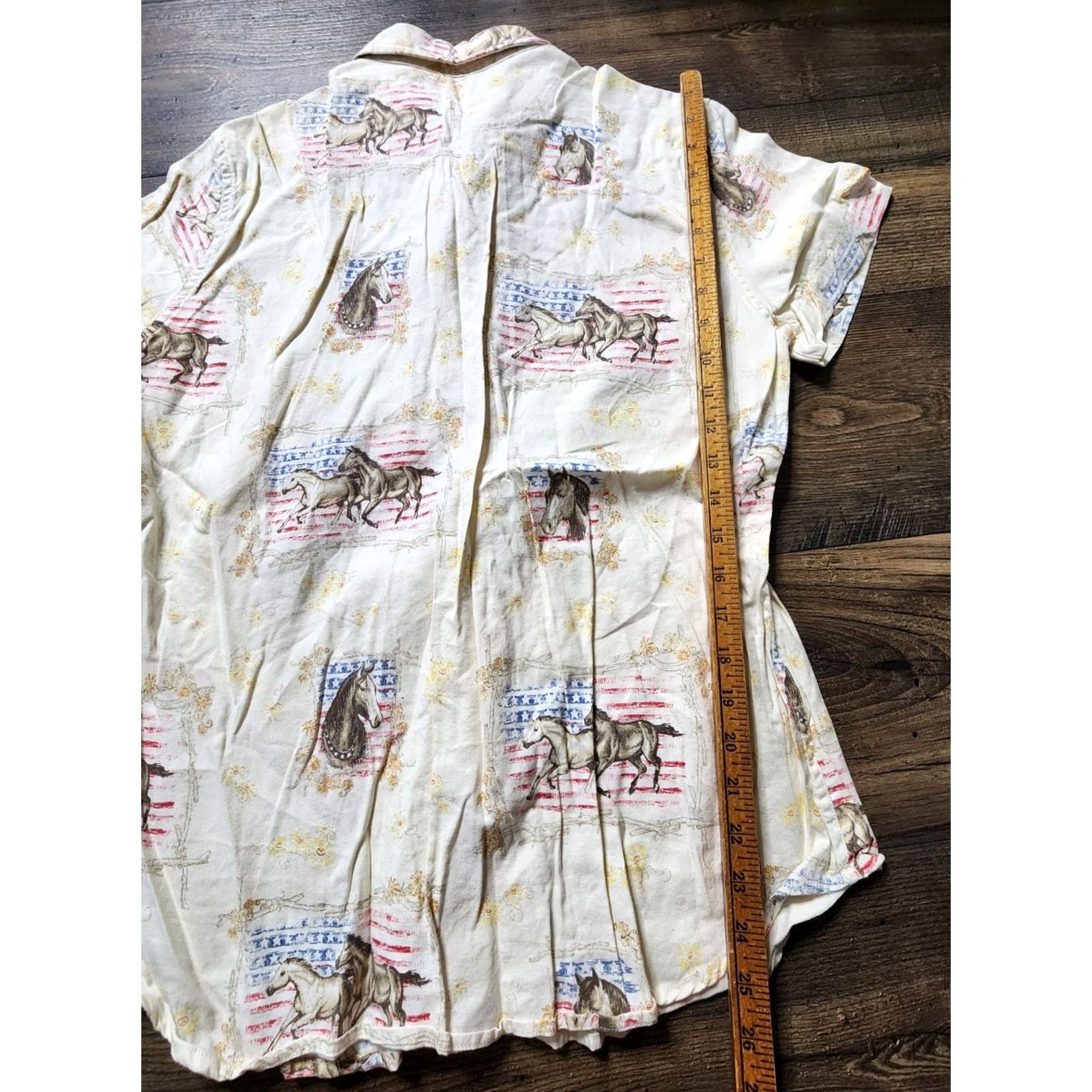 Vintage VINTAGE Bit & Bridle American Flag Button Down Shirt Patriotic Womens XL Beige Cotton Blend Short Sleeve Collared Button-Up Shirts Size XL / US 12-14 / IT 48-50 - 2 Thumbnail