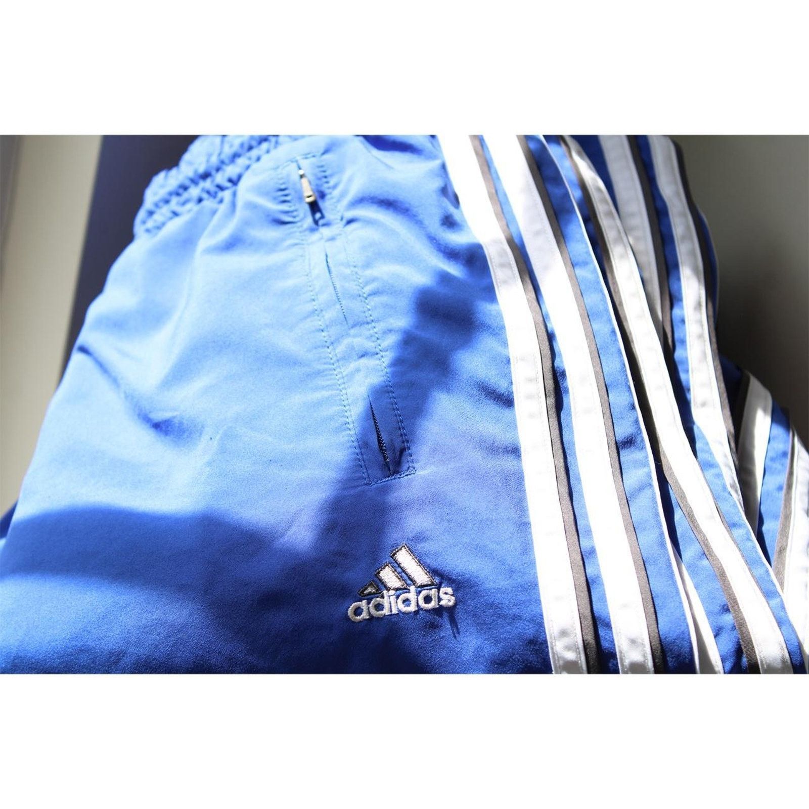 Adidas Vintage 2000's Baggy Blue Adidas Striped Trackpants Size 26" / US 2 / IT 38 - 3 Thumbnail