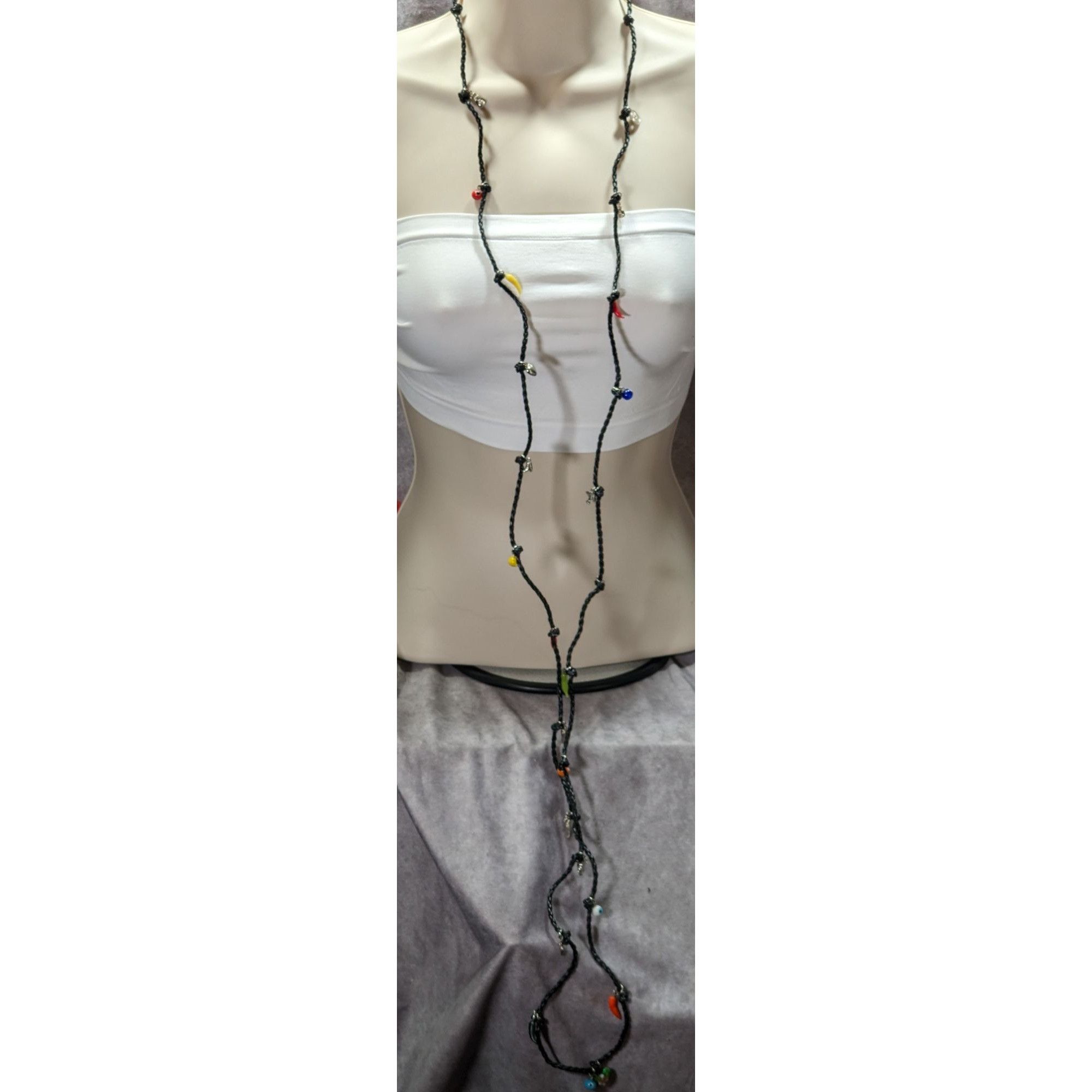 Other Vintage Glass And Metal Charm Necklace On Black Braided Cord Size ONE SIZE - 8 Thumbnail