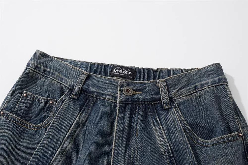 Japanese Brand Street fashion split stitching casual washed loose jeans y2k Size US 32 / EU 48 - 3 Thumbnail