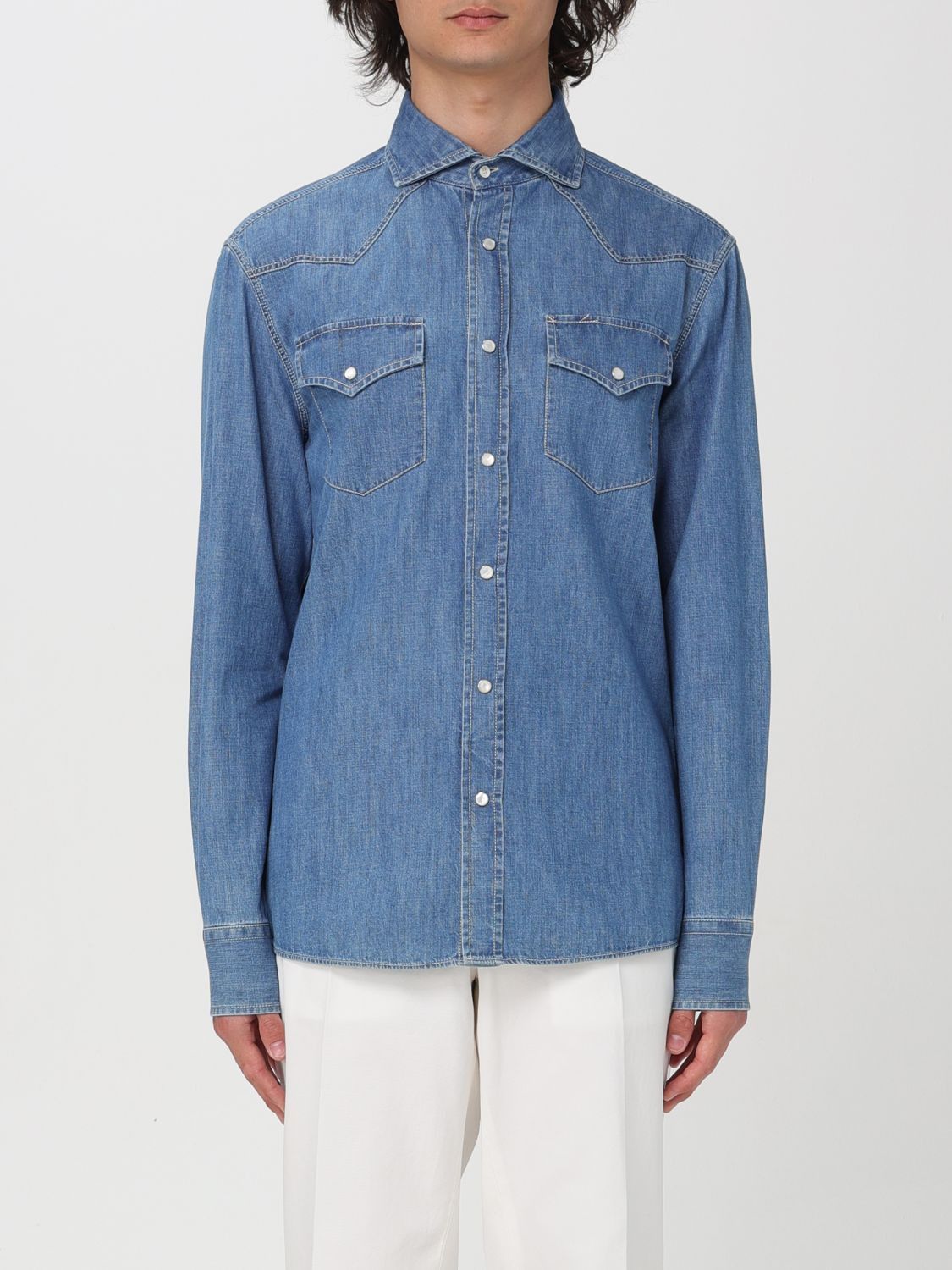 image of Brunello Cucinelli Shirt Men Denim (Size Medium)