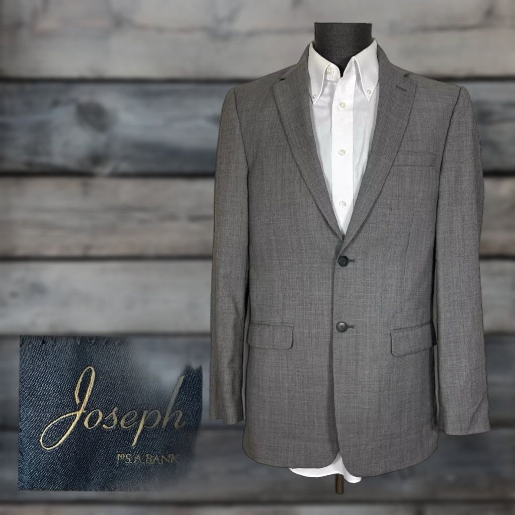 VINTAGE Jos A Bank Sport Coat Men 40L Slim Fit Gray Wool Single