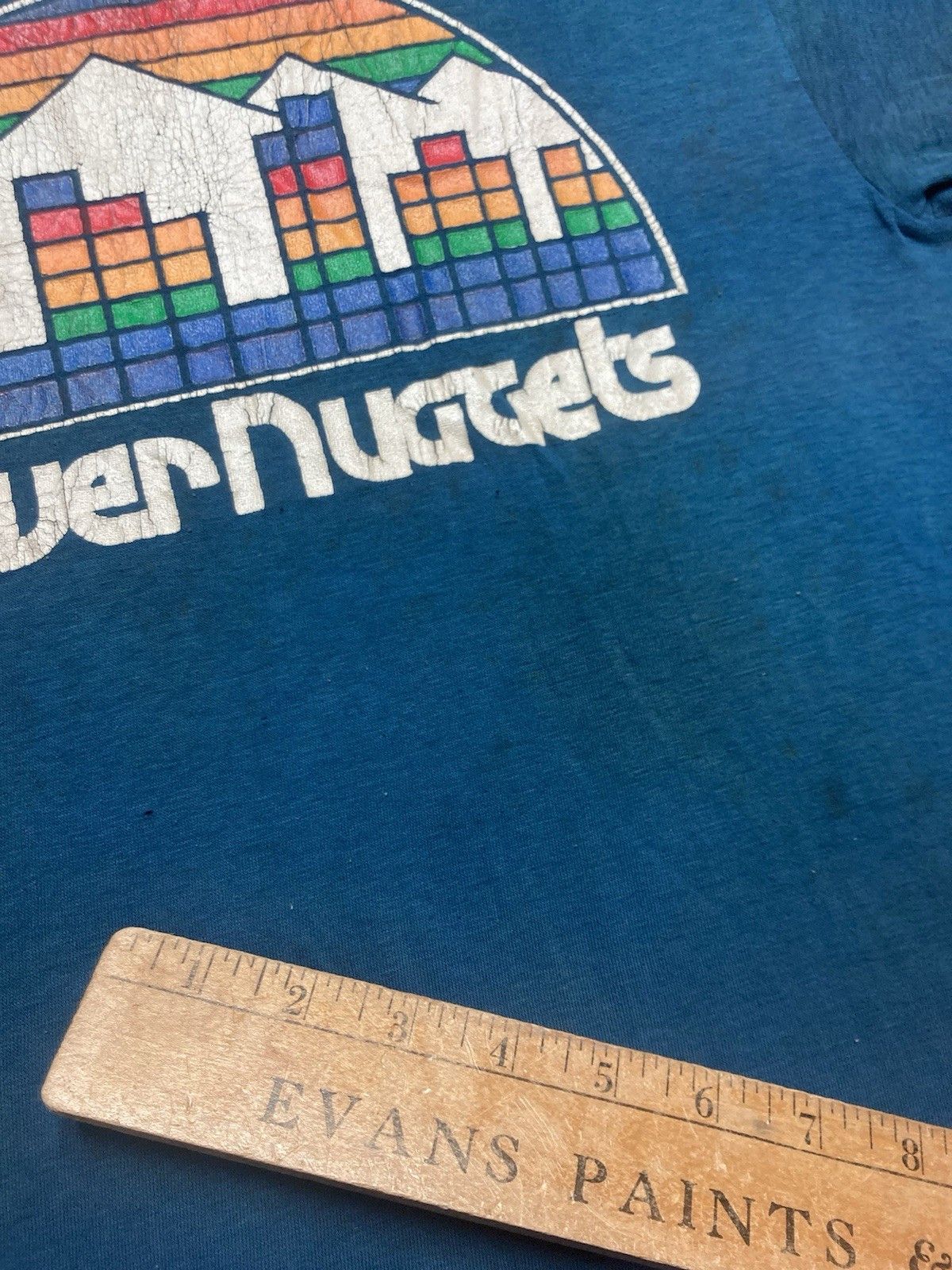 80s t shirt Denver nuggets rainbow skyline retired logo L