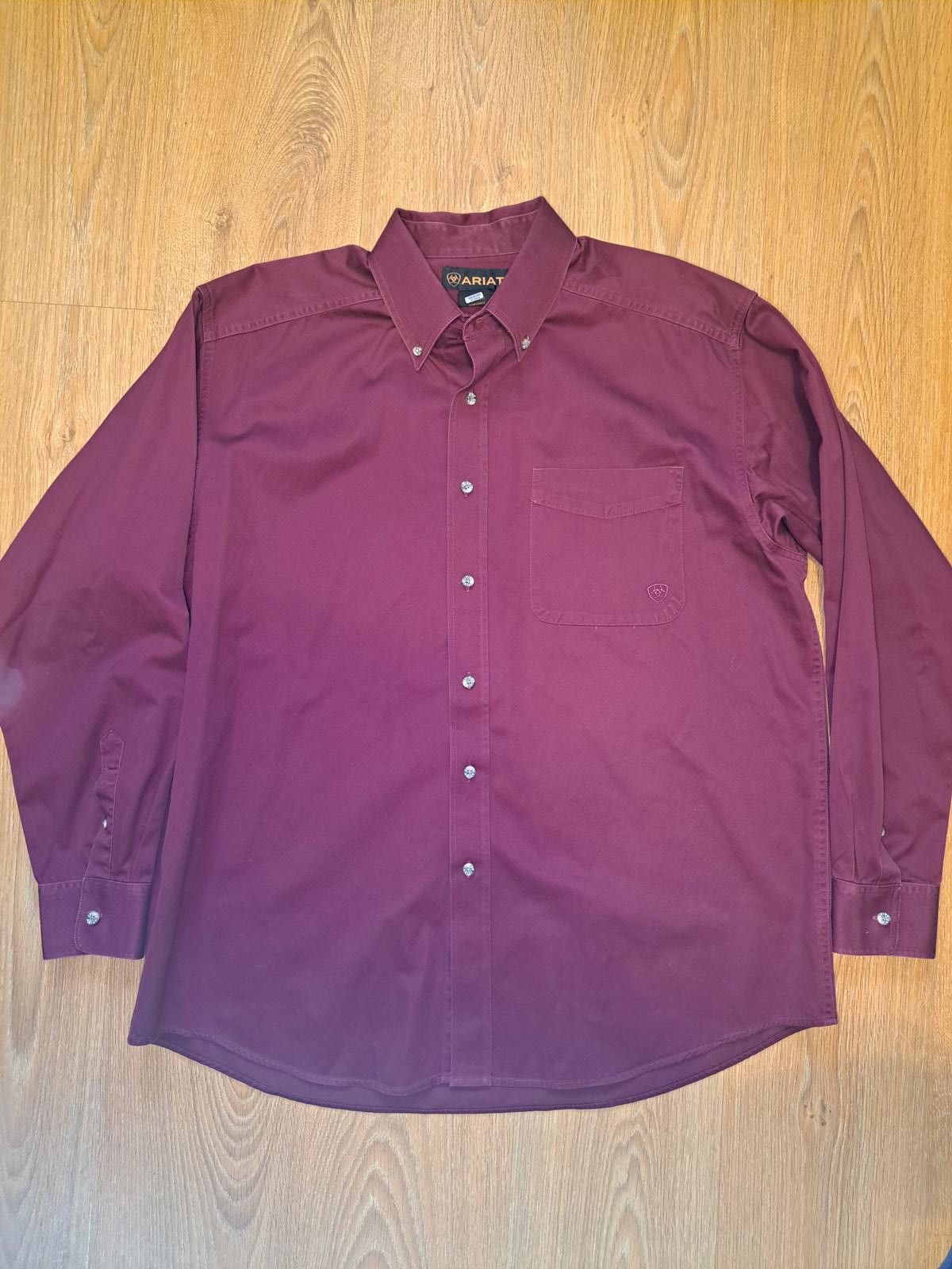 Ariat Ariat Button Up Long Sleeve Shirt Mens XL Burgundy Cotton Size US XL / EU 56 / 4 - 1 Thumbnail
