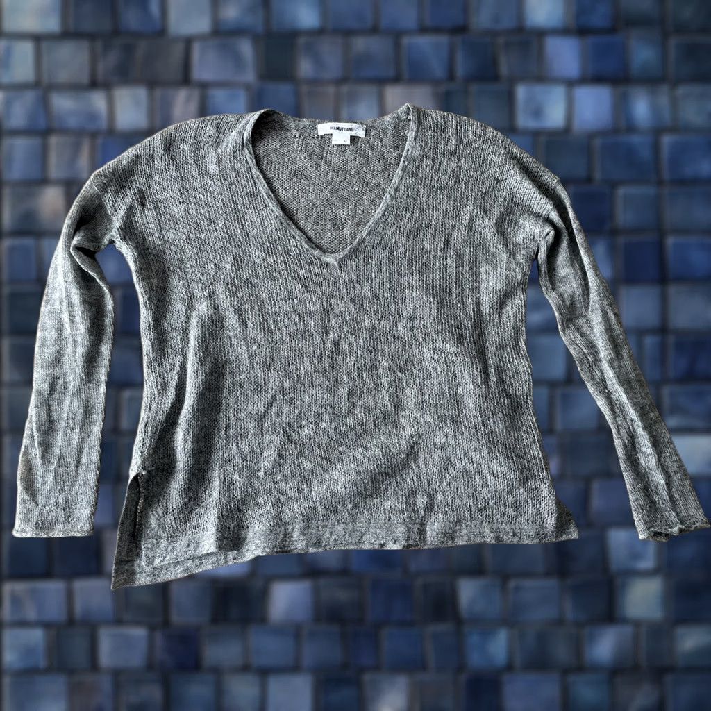 Helmut Lang HELMUT LANG Gray Alpaca Long Sleeve Blouse Womens Medium Plunge V Neck Top Knit Loose Size M / US 6-8 / IT 42-44 - 1 Thumbnail